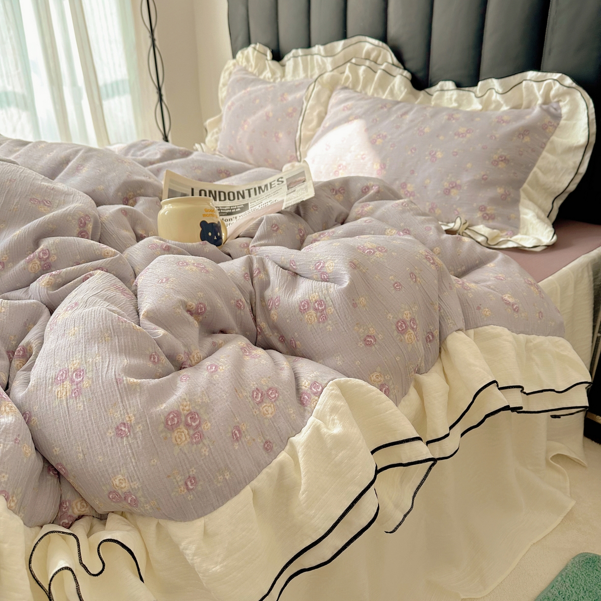 91家纺网 家纺一手货源 找家纺 韩都家居 2026春夏新款双层纱皱皱纱韩系清新风四件套 梦华