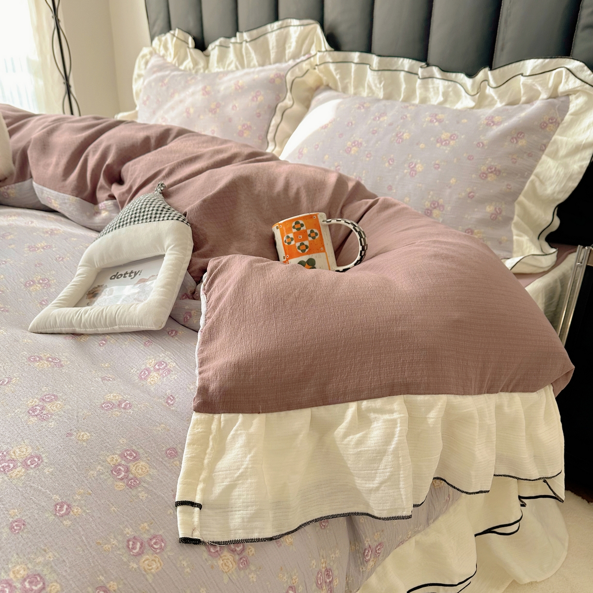 91家纺网 家纺一手货源 找家纺 韩都家居 2026春夏新款双层纱皱皱纱韩系清新风四件套 梦华