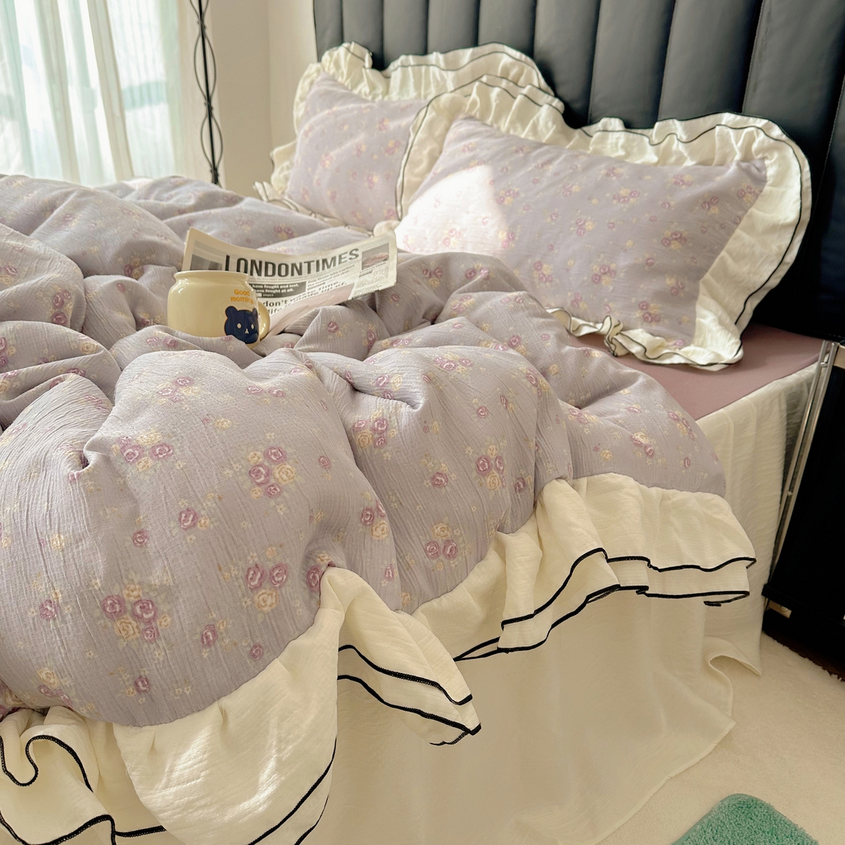 91家纺网 家纺一手货源 找家纺 韩都家居 2026春夏新款双层纱皱皱纱韩系清新风四件套 梦华