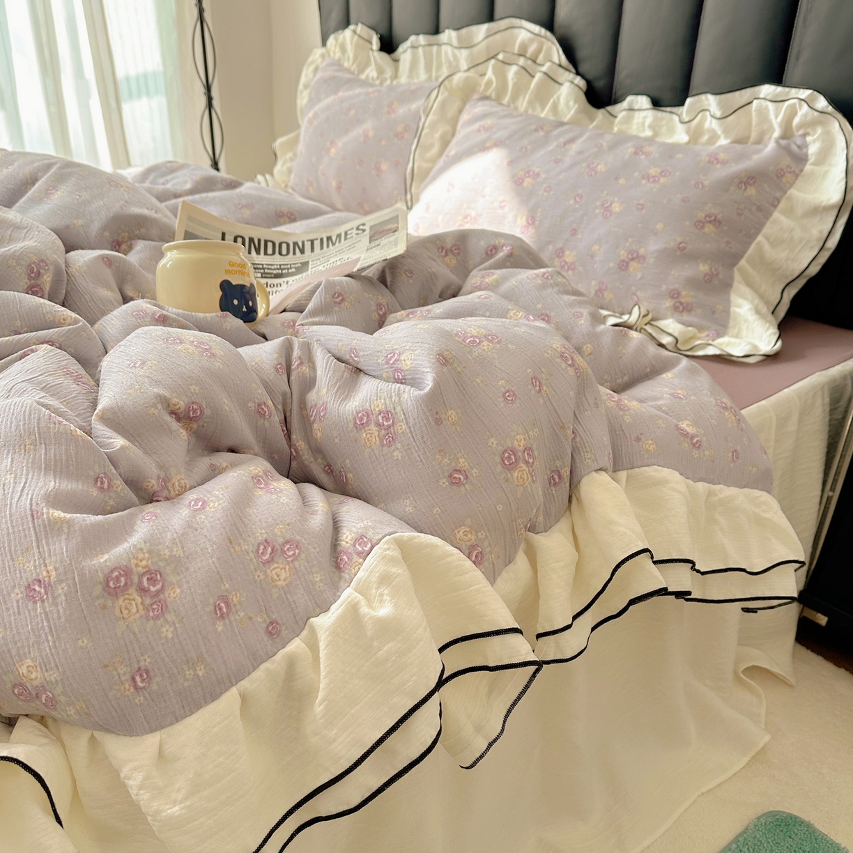 91家纺网 家纺一手货源 找家纺 韩都家居 2026春夏新款双层纱皱皱纱韩系清新风四件套 梦华