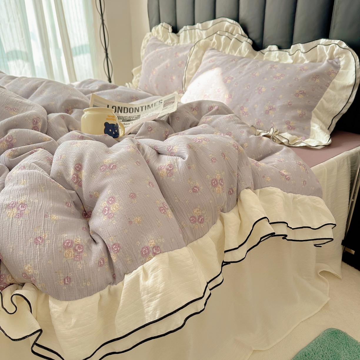 91家纺网 家纺一手货源 找家纺 韩都家居 2026春夏新款双层纱皱皱纱韩系清新风四件套 梦华