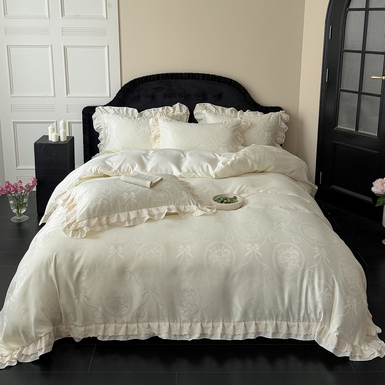 91家纺网 家纺一手货源 找家纺 （总）优悦生活馆 2026新款花边款冰丝四件套-月光织梦