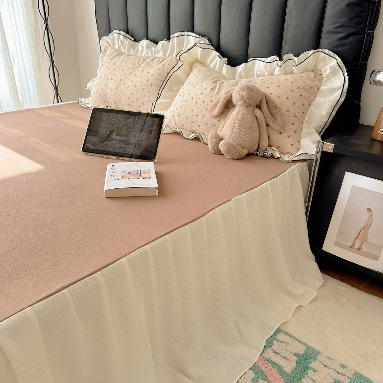 91家纺网 家纺一手货源 找家纺 韩都家居 2026春夏新款双层纱皱皱纱韩系清新风四件套 木锦咖