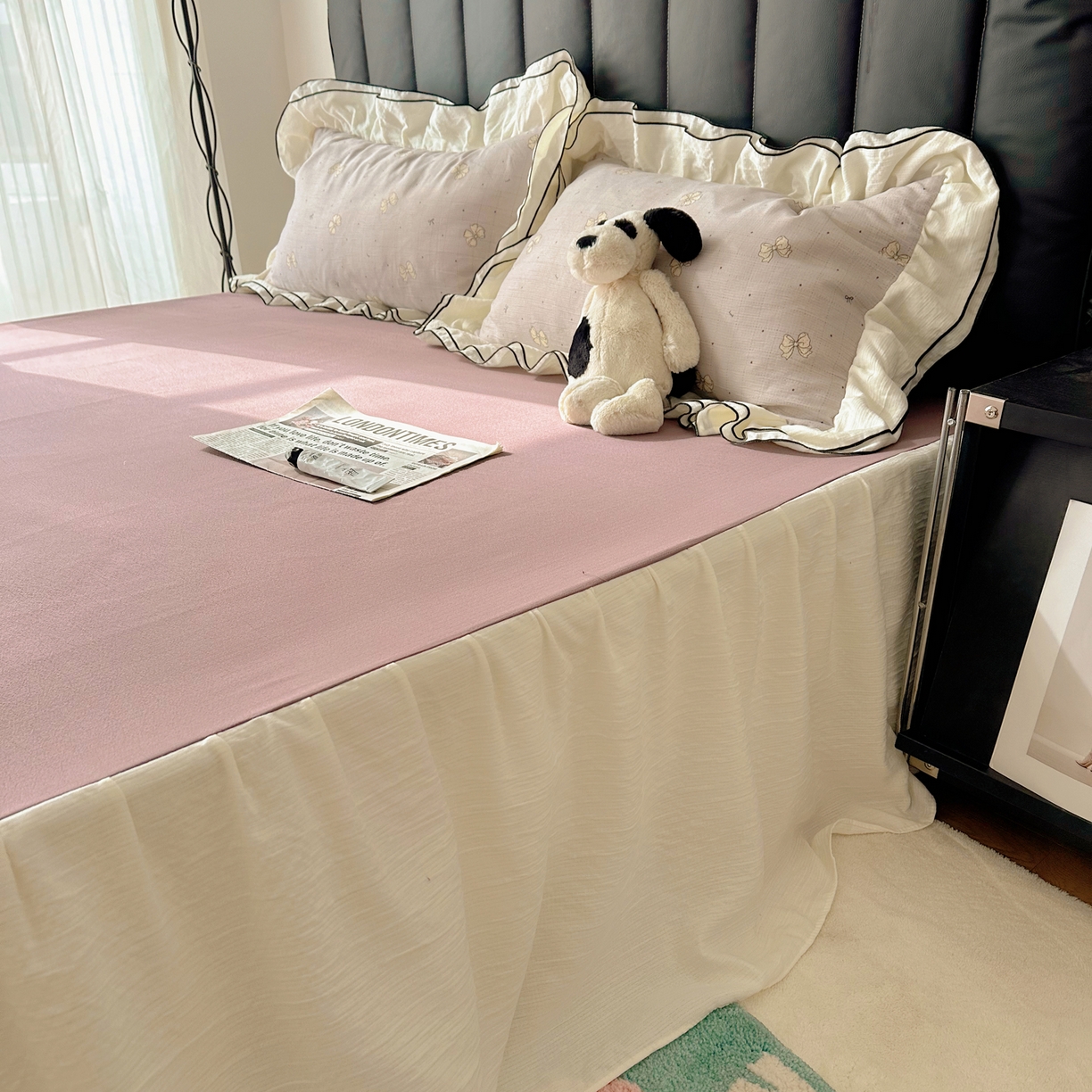 91家纺网 家纺一手货源 找家纺 韩都家居 2026春夏新款双层纱皱皱纱韩系清新风四件套 南溪紫