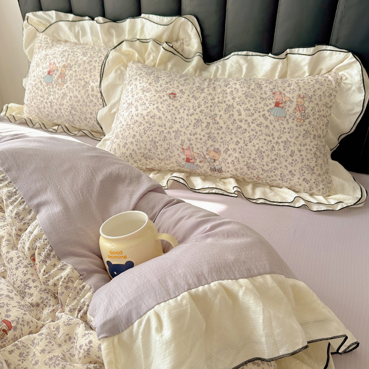 91家纺网 家纺一手货源 找家纺 韩都家居 2026春夏新款双层纱皱皱纱韩系清新风四件套 舞曲