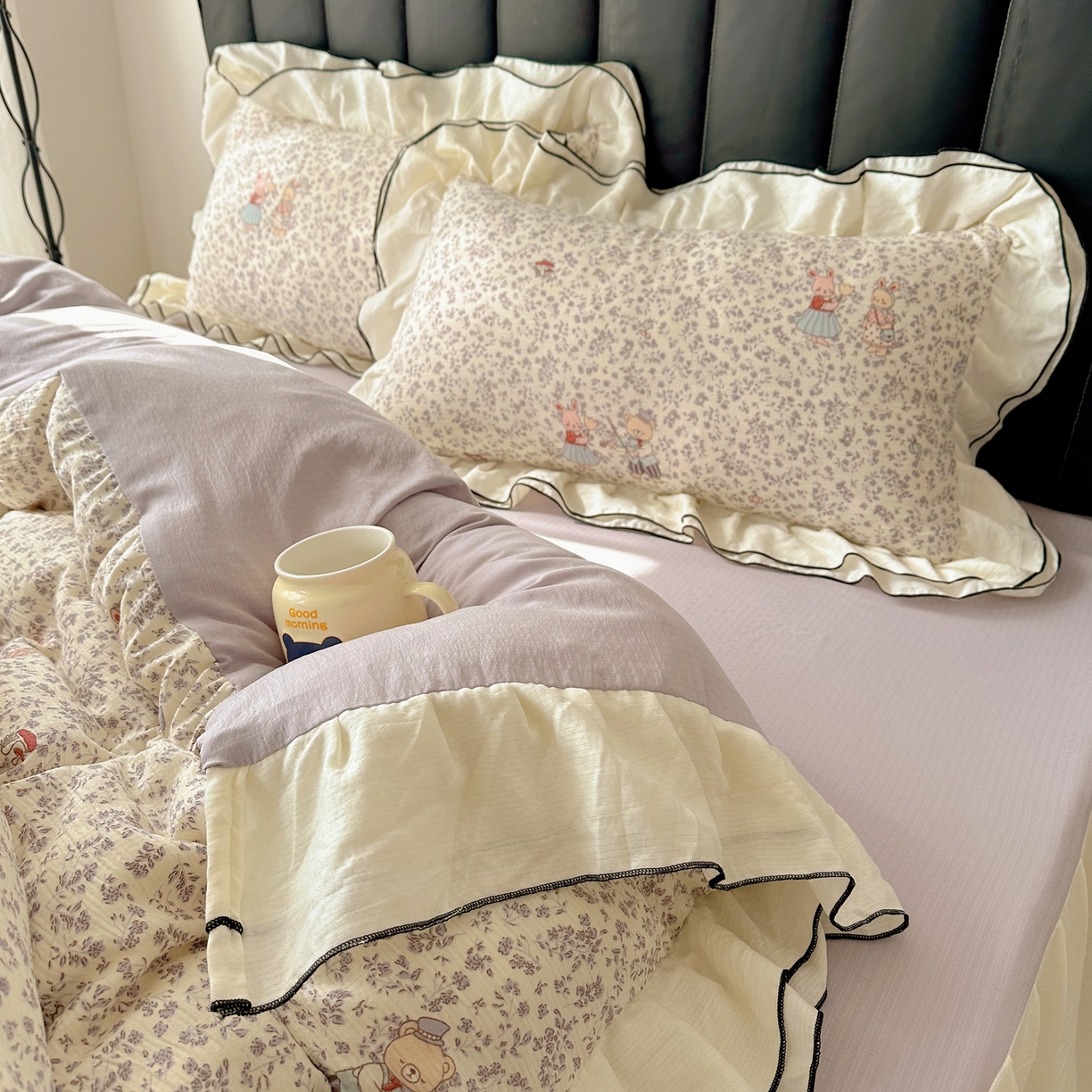 91家纺网 家纺一手货源 找家纺 韩都家居 2026春夏新款双层纱皱皱纱韩系清新风四件套 舞曲