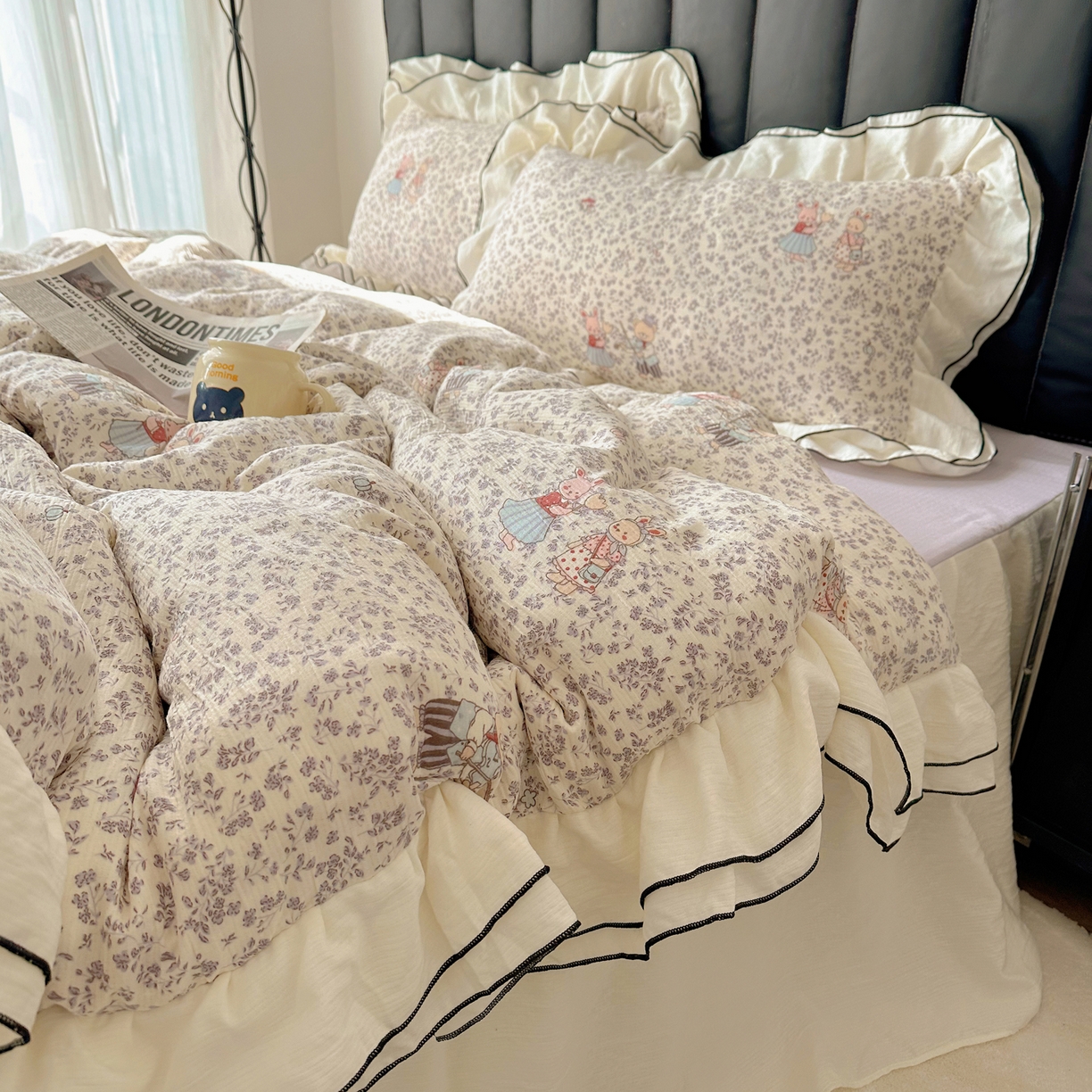 91家纺网 家纺一手货源 找家纺 韩都家居 2026春夏新款双层纱皱皱纱韩系清新风四件套 舞曲