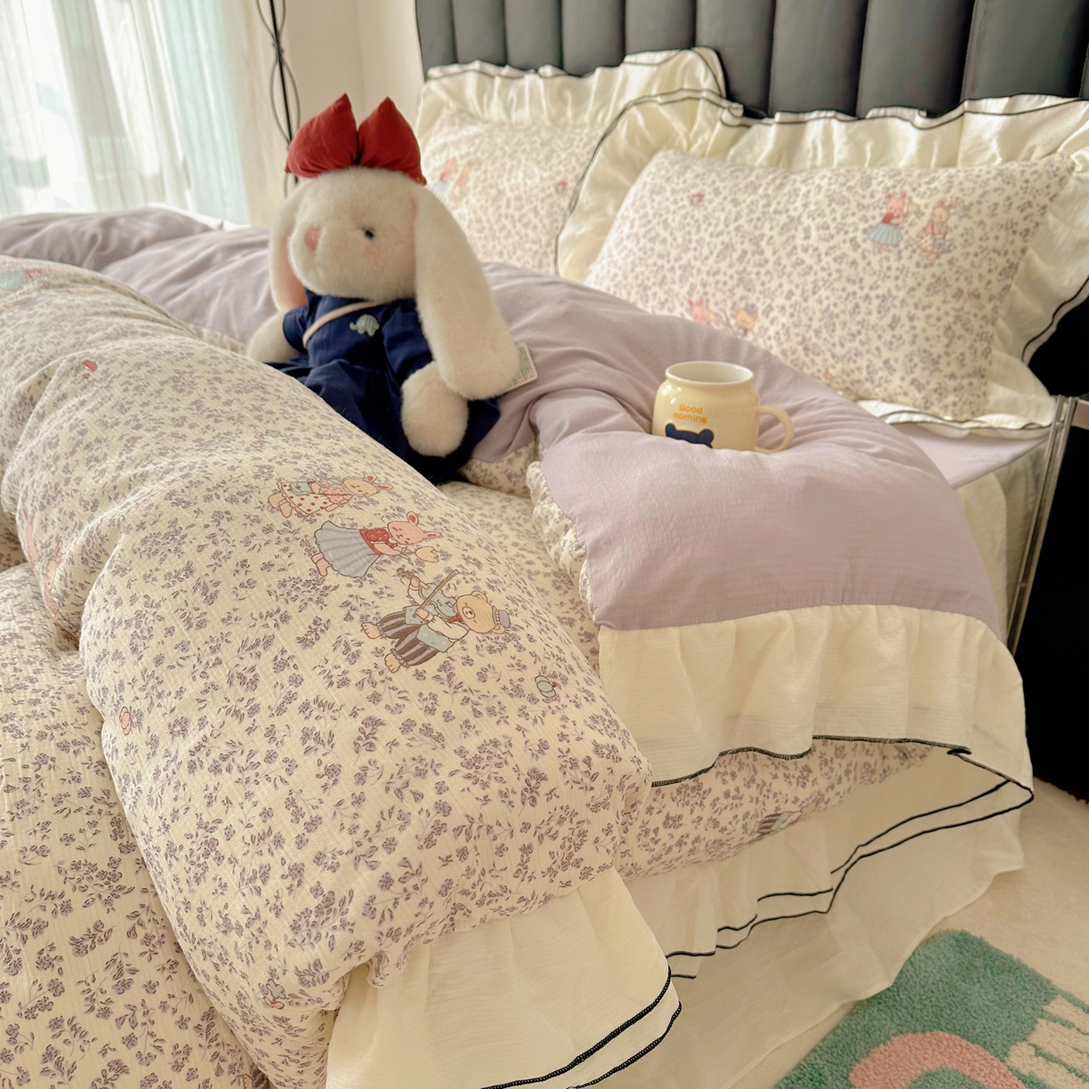 91家纺网 家纺一手货源 找家纺 韩都家居 2026春夏新款双层纱皱皱纱韩系清新风四件套 舞曲