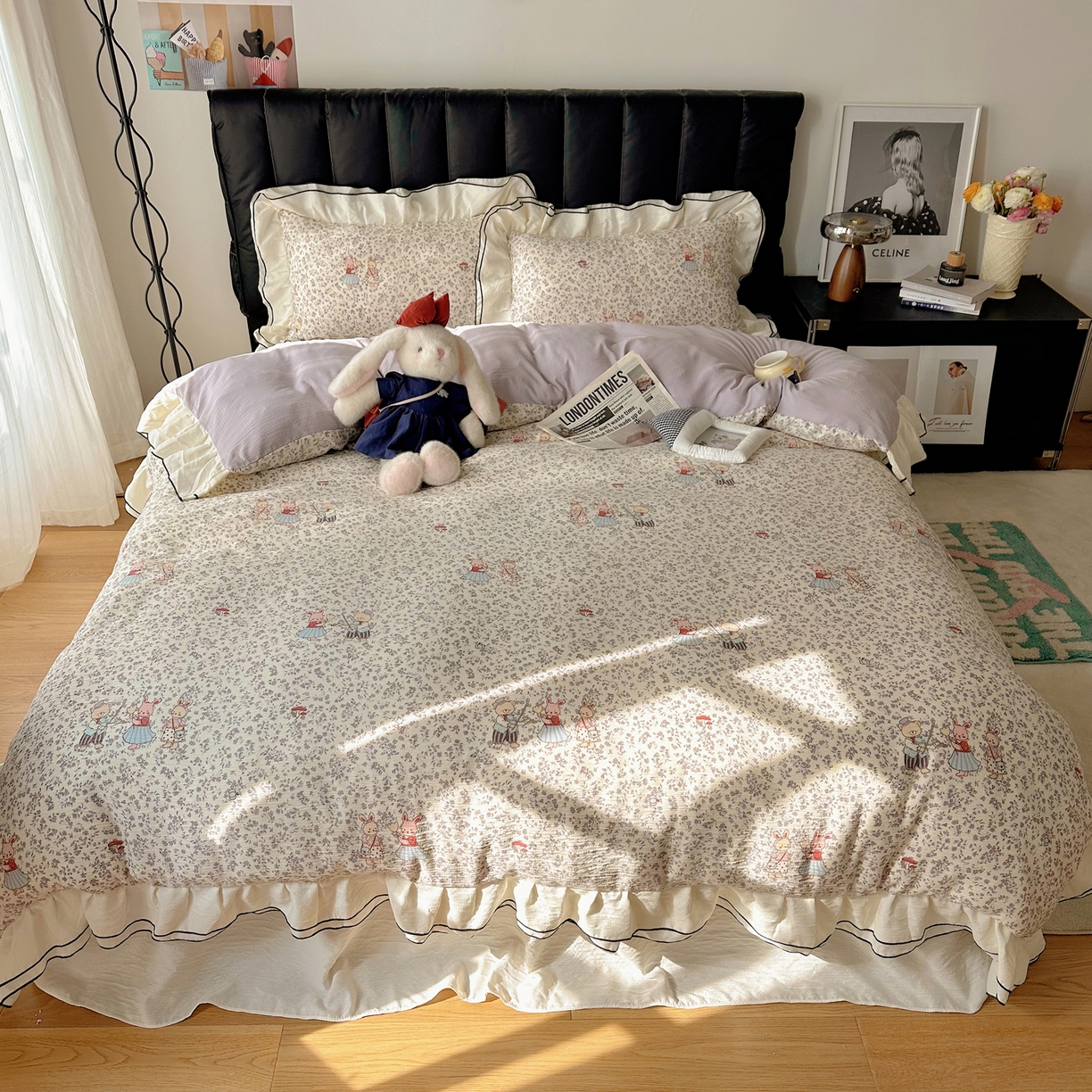 91家纺网 家纺一手货源 找家纺 韩都家居 2026春夏新款双层纱皱皱纱韩系清新风四件套 舞曲