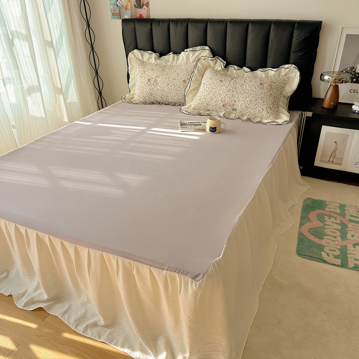 91家纺网 家纺一手货源 找家纺 韩都家居 2026春夏新款双层纱皱皱纱韩系清新风四件套 舞曲