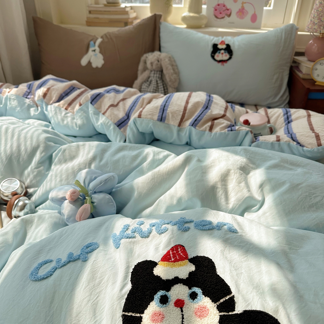 91家纺网 家纺一手货源 找家纺 （总）顾里家纺 2026春夏新款ins可爱风云朵毛巾绣四件套（会员-3元  床笠定制不退换0