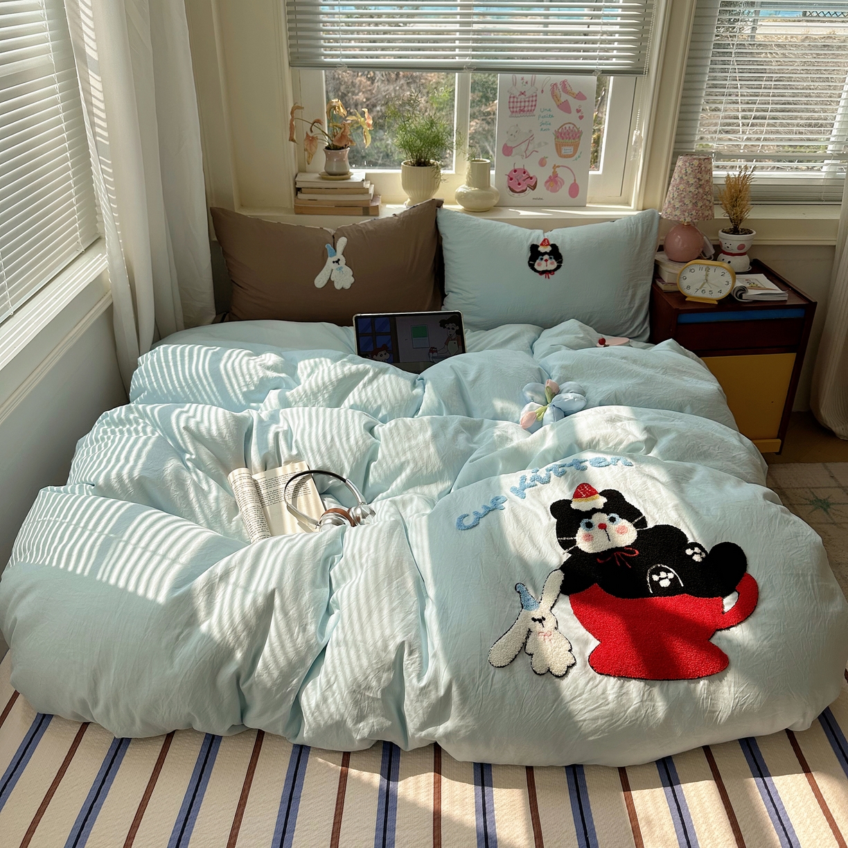 91家纺网 家纺一手货源 找家纺 （总）顾里家纺 2026春夏新款ins可爱风云朵毛巾绣四件套（会员-3元  床笠定制不退换0