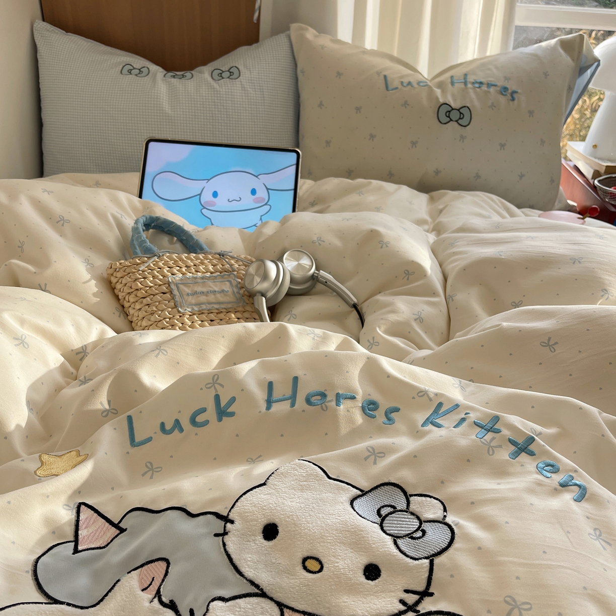 91家纺网 家纺一手货源 找家纺 （总）沐慕 2026新款大贴布绣云朵棉四件套