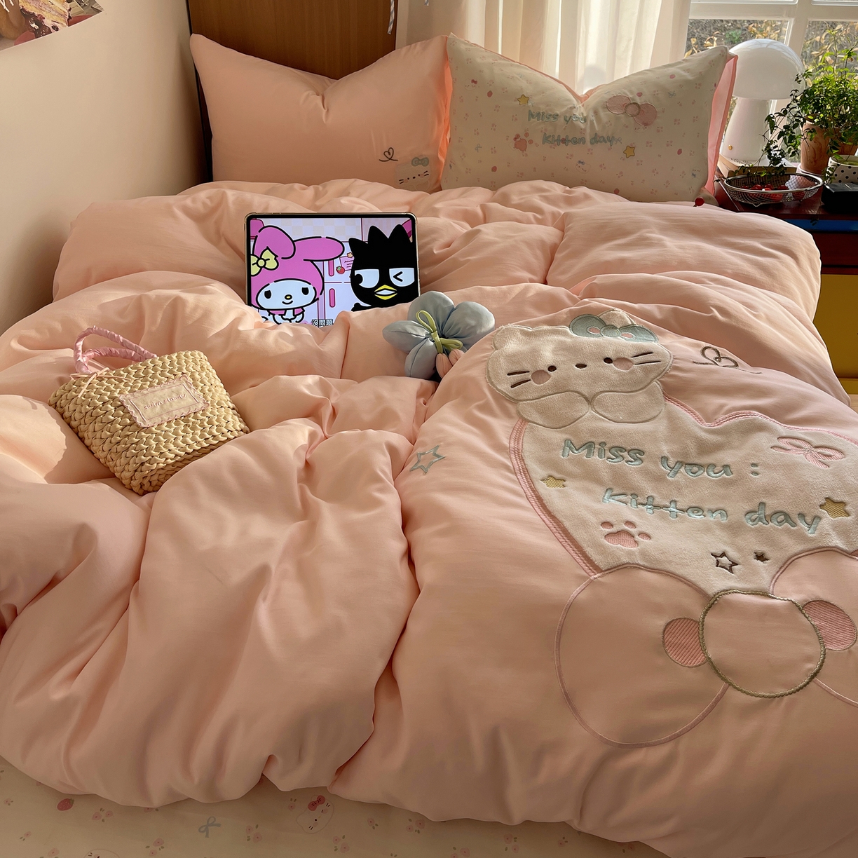 沐慕 2026新款大贴布绣云朵棉四件套 小碎花猫咪