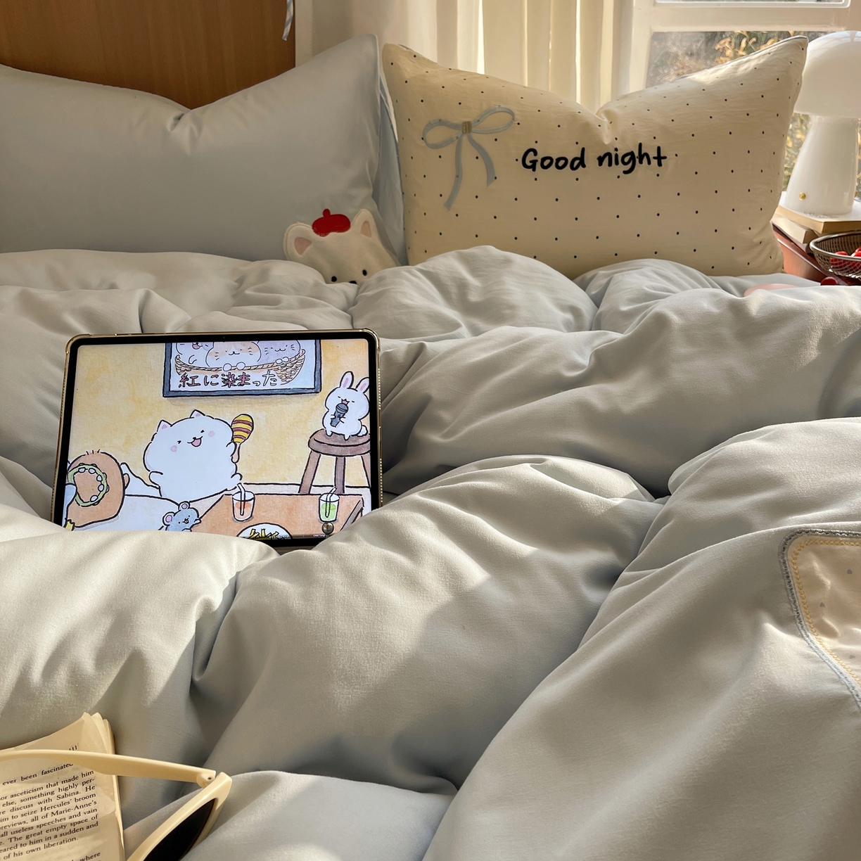 91家纺网 家纺一手货源 找家纺 沐慕 2026新款大贴布绣云朵棉四件套 晚安小熊