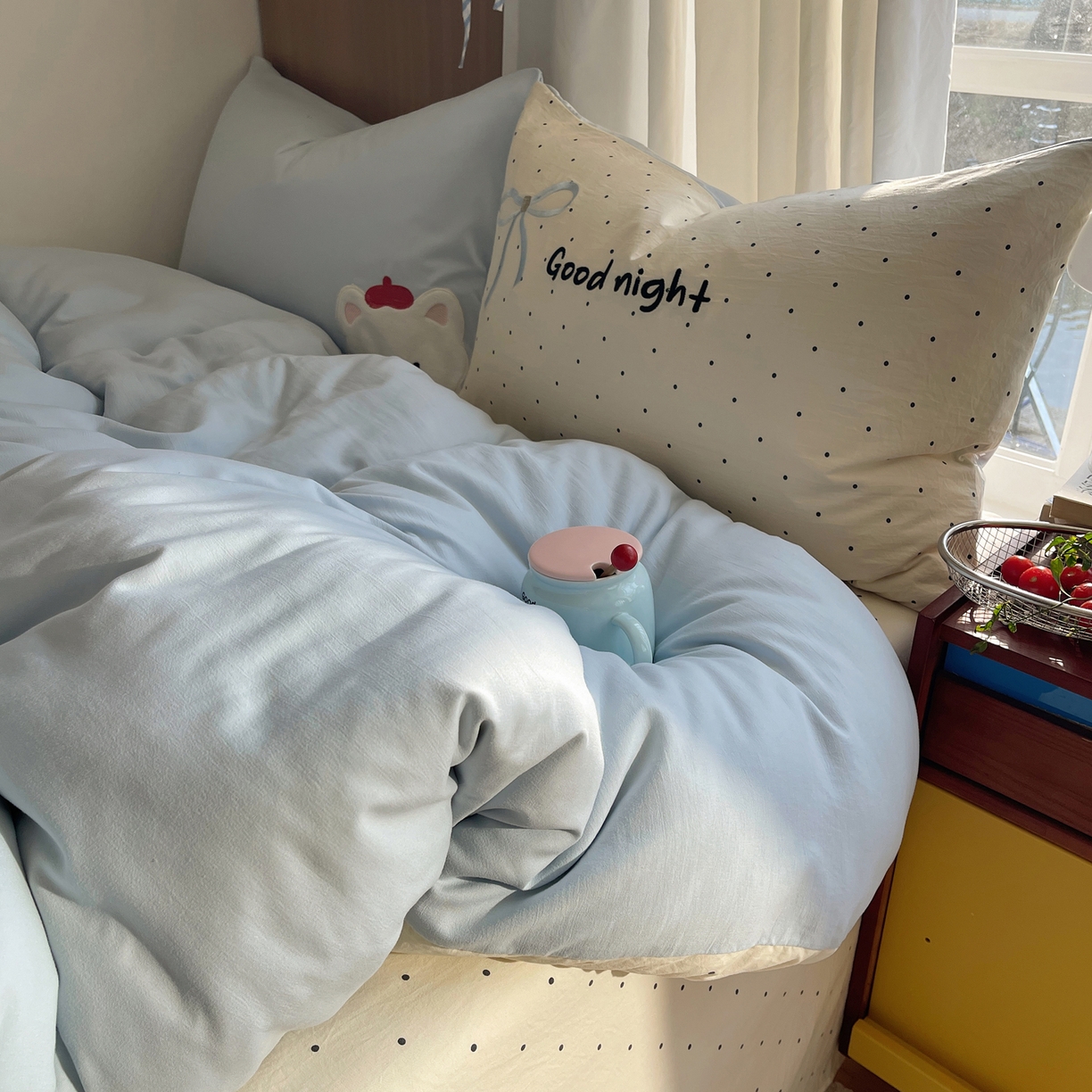 91家纺网 家纺一手货源 找家纺 沐慕 2026新款大贴布绣云朵棉四件套 晚安小熊