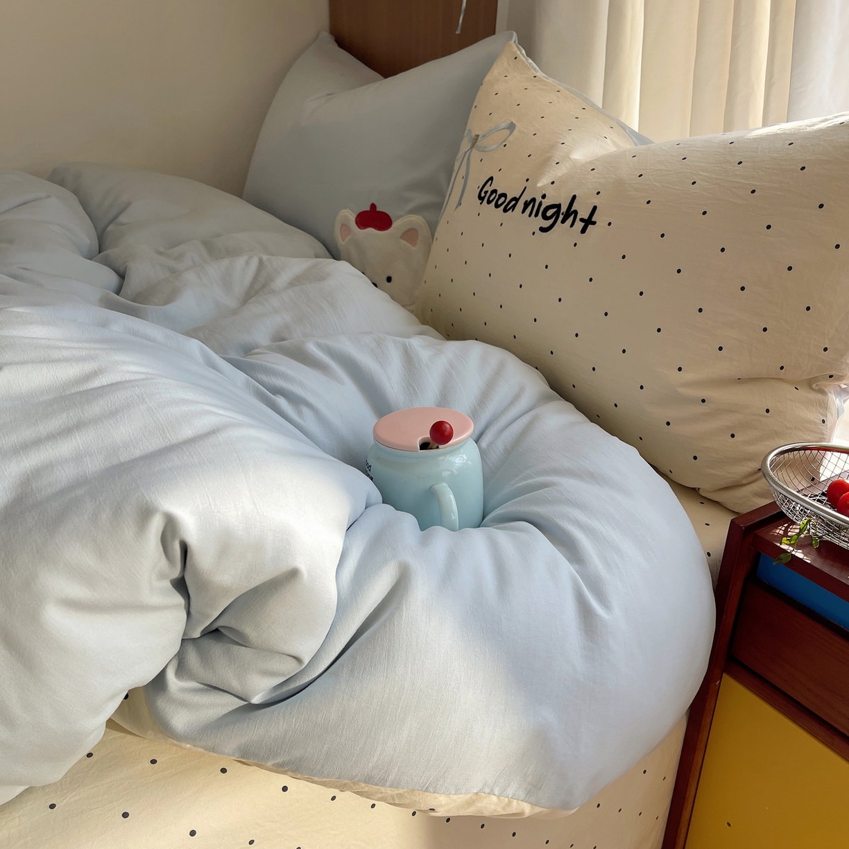 91家纺网 家纺一手货源 找家纺 沐慕 2026新款大贴布绣云朵棉四件套 晚安小熊