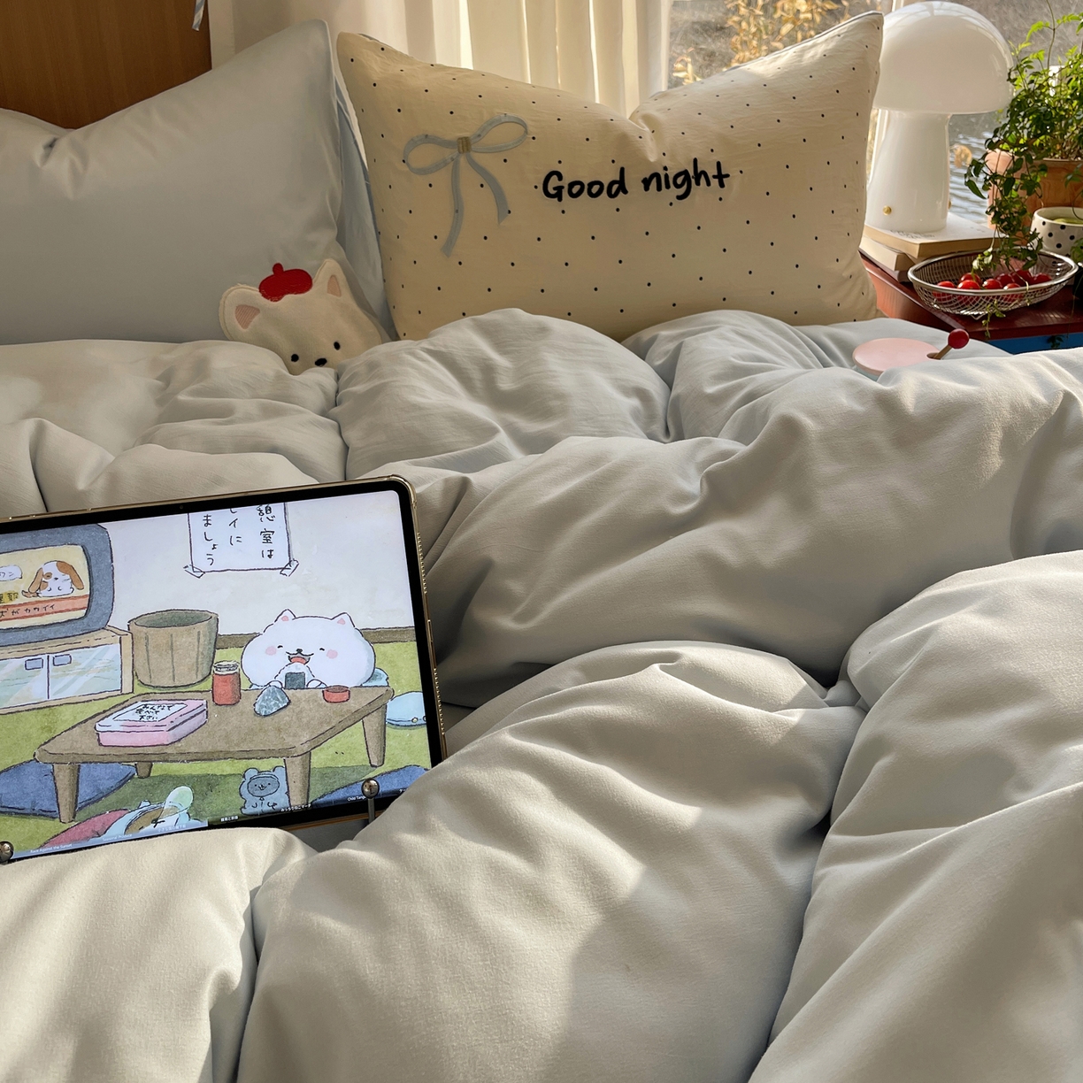 91家纺网 家纺一手货源 找家纺 沐慕 2026新款大贴布绣云朵棉四件套 晚安小熊