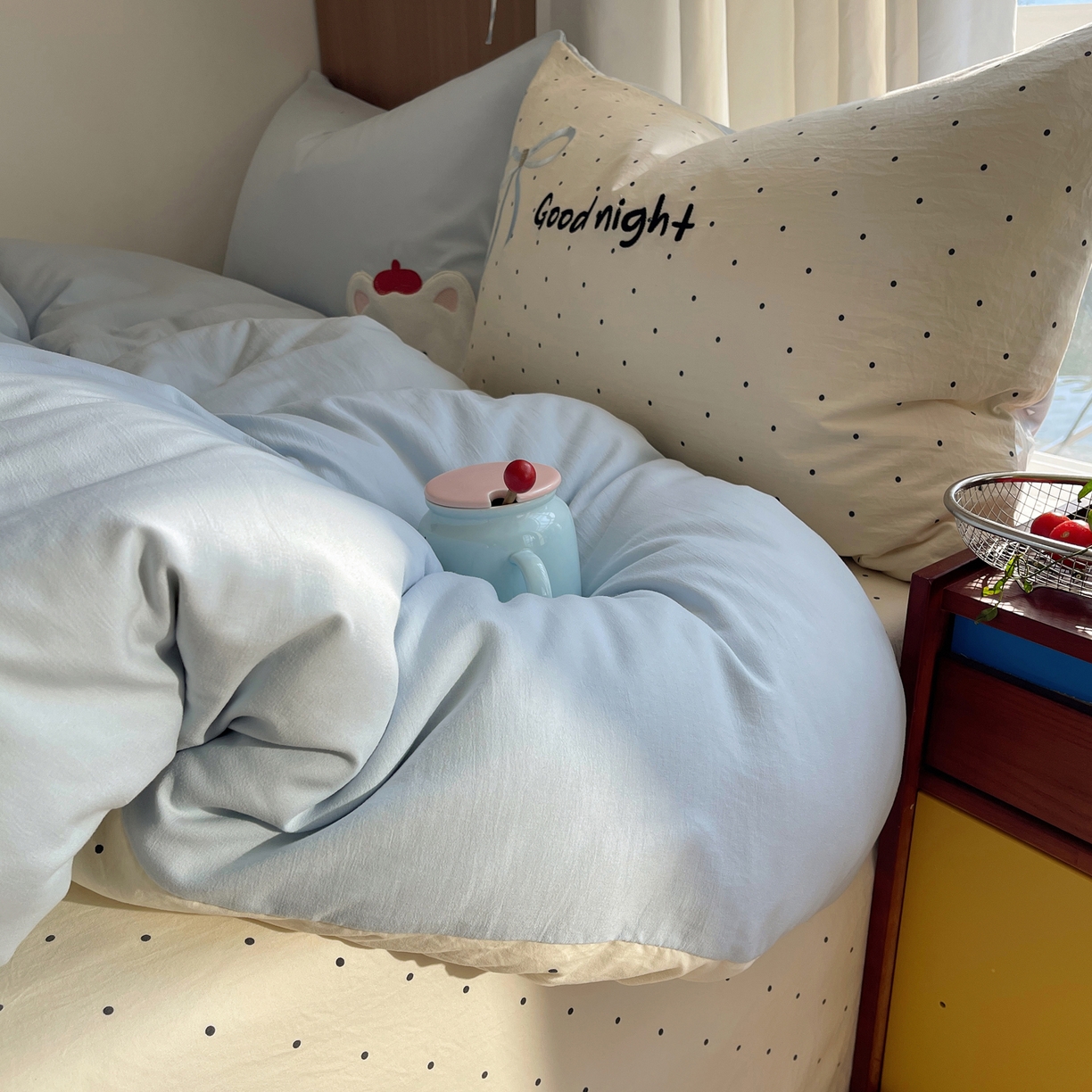 91家纺网 家纺一手货源 找家纺 沐慕 2026新款大贴布绣云朵棉四件套 晚安小熊