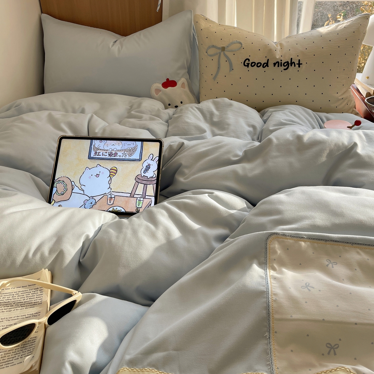 91家纺网 家纺一手货源 找家纺 沐慕 2026新款大贴布绣云朵棉四件套 晚安小熊