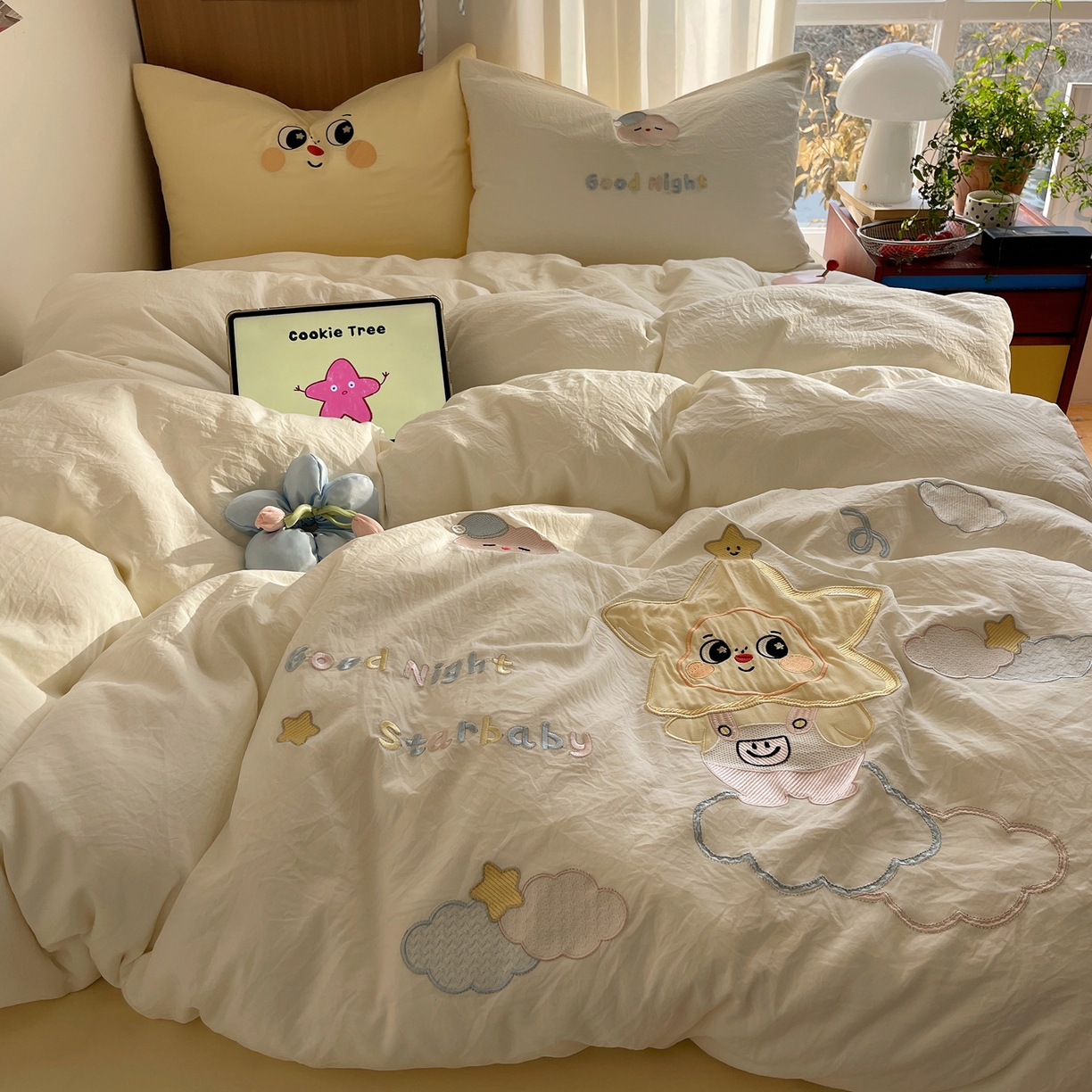 沐慕 2026新款大贴布绣云朵棉四件套 萌星星