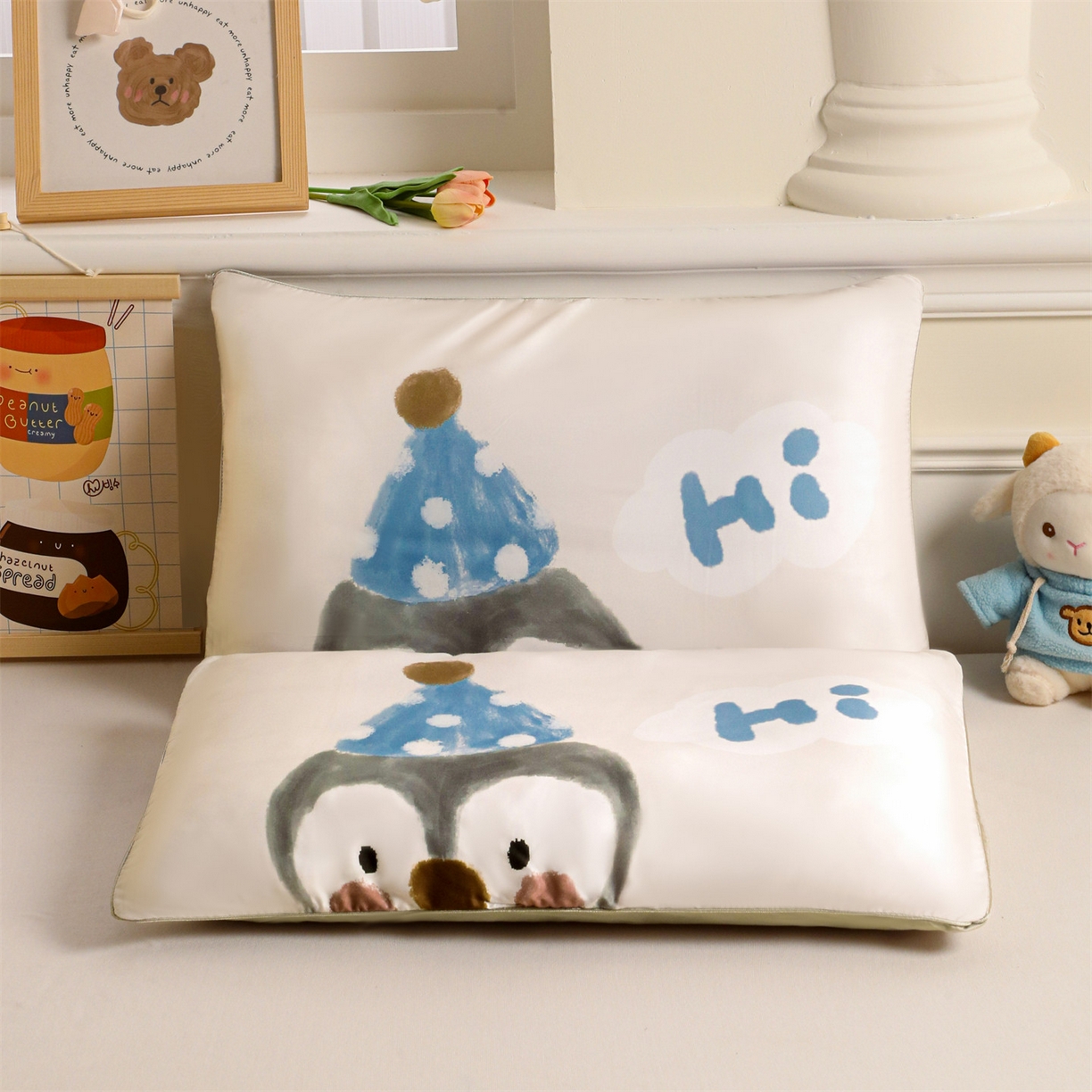 91家纺网 家纺一手货源 找家纺 布凡家居 2026新款A类60支莱赛尔天丝枕套 枕套单件 快乐企鹅