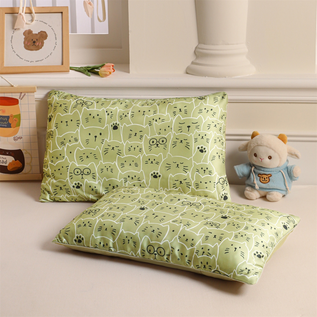 91家纺网 家纺一手货源 找家纺 布凡家居 2026新款A类60支莱赛尔天丝枕套 枕套单件 猫猫头