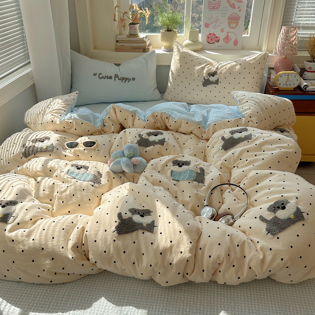 91家纺网 家纺一手货源 找家纺 （总）顾里家纺 2026春夏新款ins可爱风云朵毛巾绣四件套（会员-3元  床笠定制不退换0