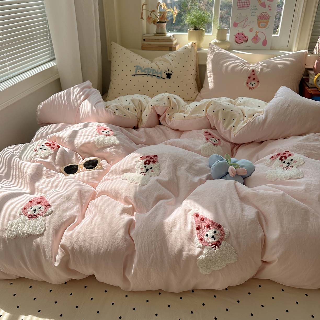 91家纺网 家纺一手货源 找家纺 （总）顾里家纺 2026春夏新款ins可爱风云朵毛巾绣四件套（会员-3元  床笠定制不退换0