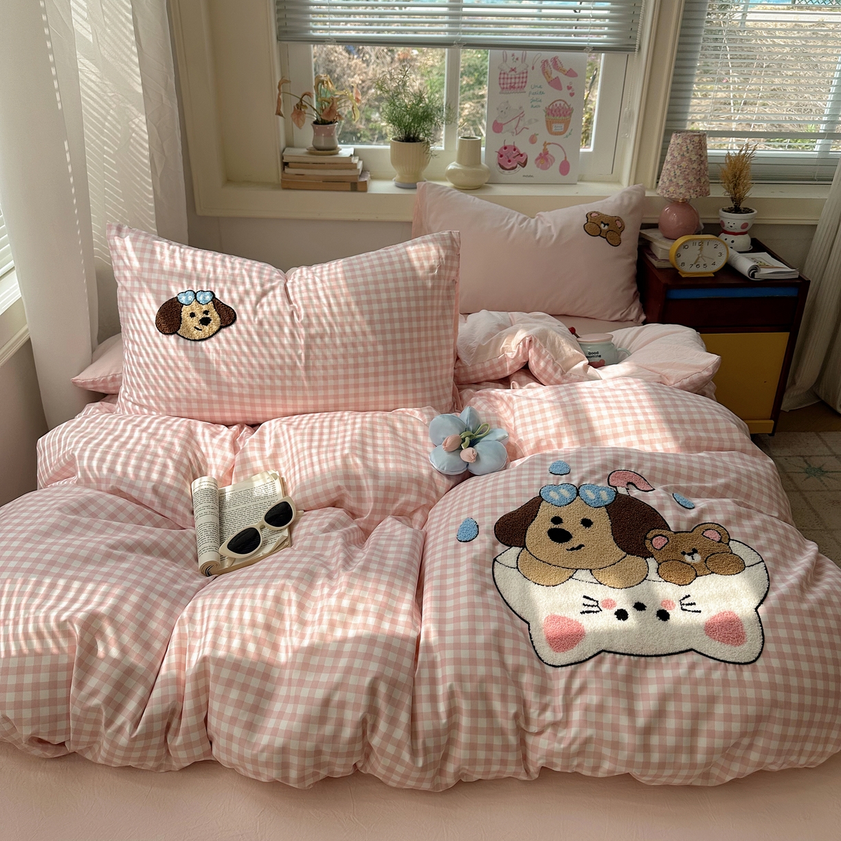 91家纺网 家纺一手货源 找家纺 （总）顾里家纺 2026春夏新款ins可爱风云朵毛巾绣四件套（会员-3元  床笠定制不退换0