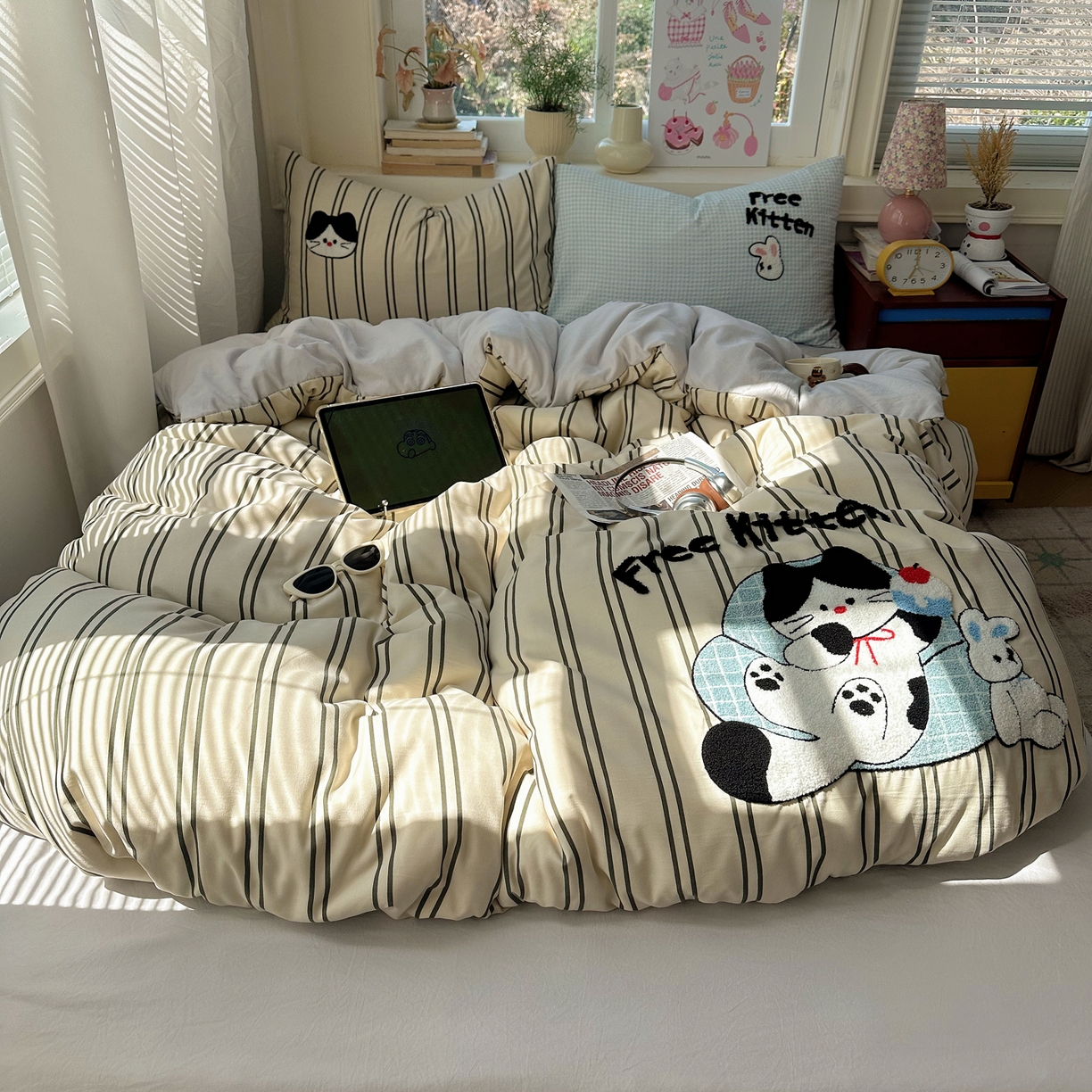 91家纺网 家纺一手货源 找家纺 （总）顾里家纺 2026春夏新款ins可爱风云朵毛巾绣四件套（会员-3元  床笠定制不退换0