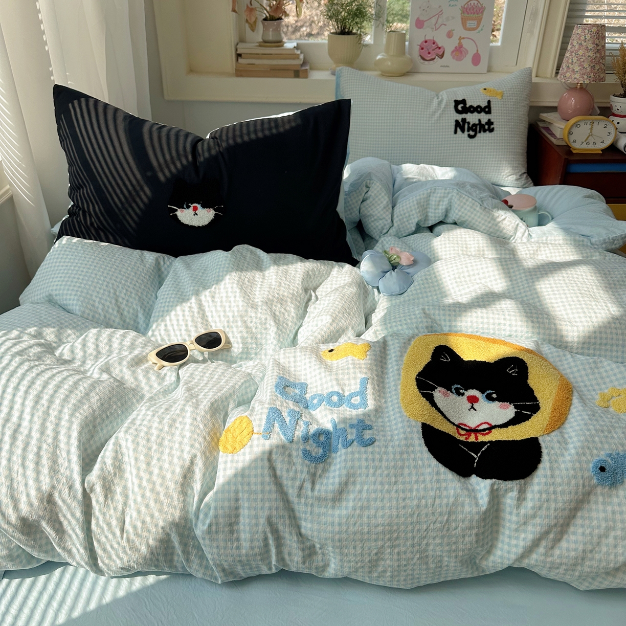 91家纺网 家纺一手货源 找家纺 （总）顾里家纺 2026春夏新款ins可爱风云朵毛巾绣四件套（会员-3元  床笠定制不退换0