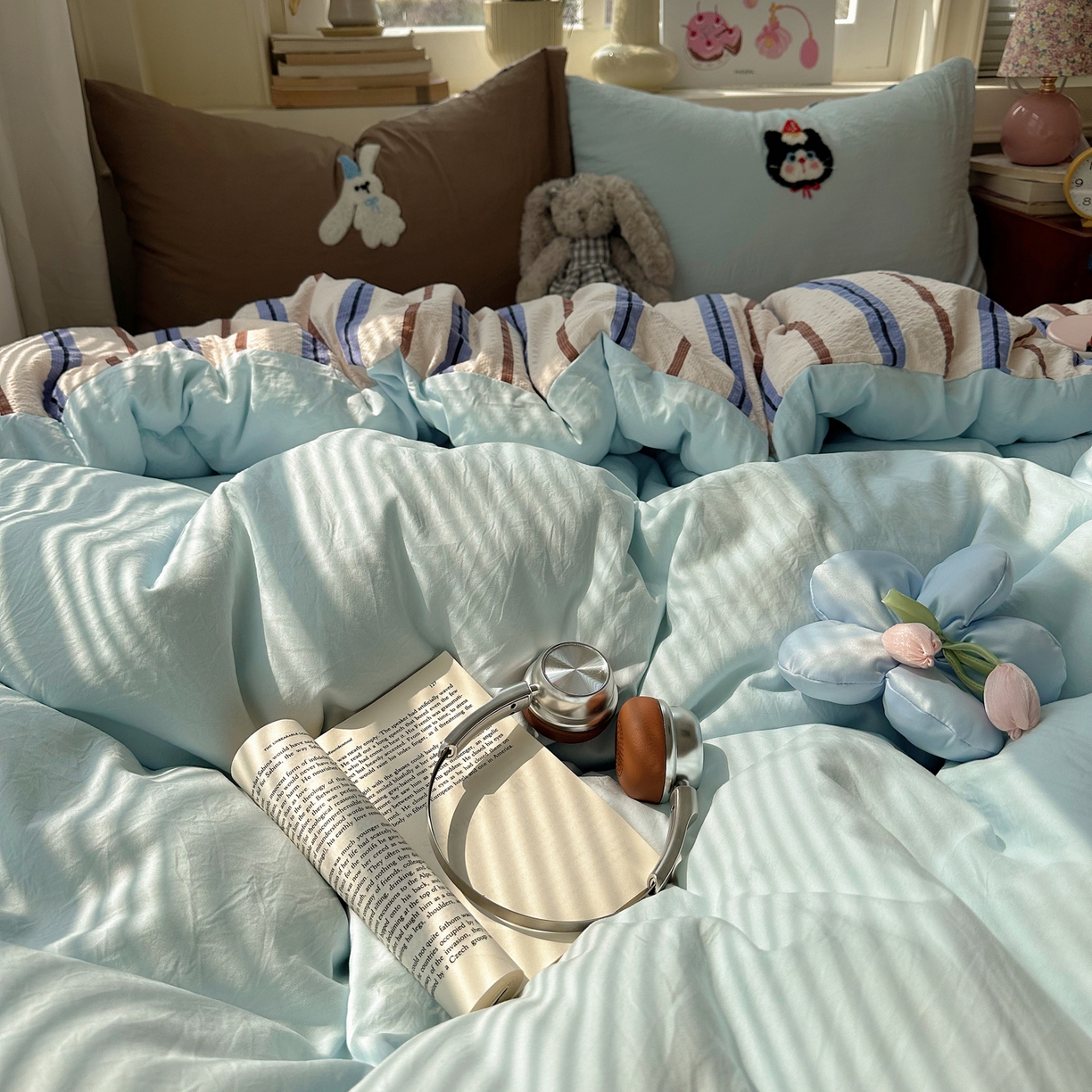 91家纺网 家纺一手货源 找家纺 顾里家纺 2026春夏新款ins可爱风云朵毛巾绣四件套（会员-3元  床笠定制不退换0 杯子猫