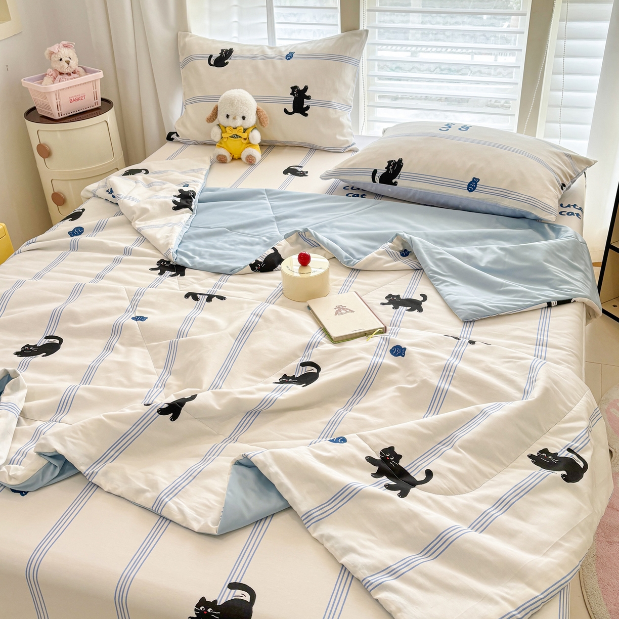 91家纺网 家纺一手货源 找家纺 雅居纺家纺 2026新款A版全棉B版凉感夏被夏凉被空调被 夏被 可爱小猫