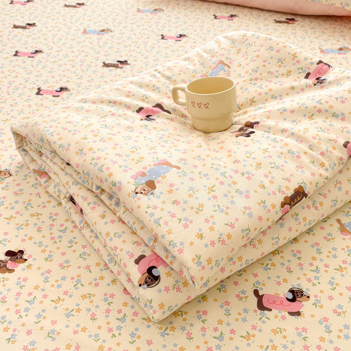 雅居纺家纺 2026新款A版全棉B版凉感夏被夏凉被空调被 夏被 碎花腊肠狗