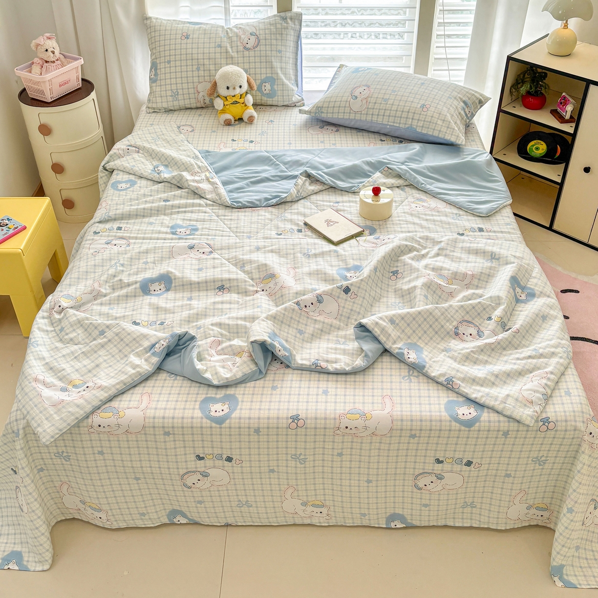 91家纺网 家纺一手货源 找家纺 雅居纺家纺 2026新款A版全棉B版凉感夏被夏凉被空调被 夏被 贪睡猫猫