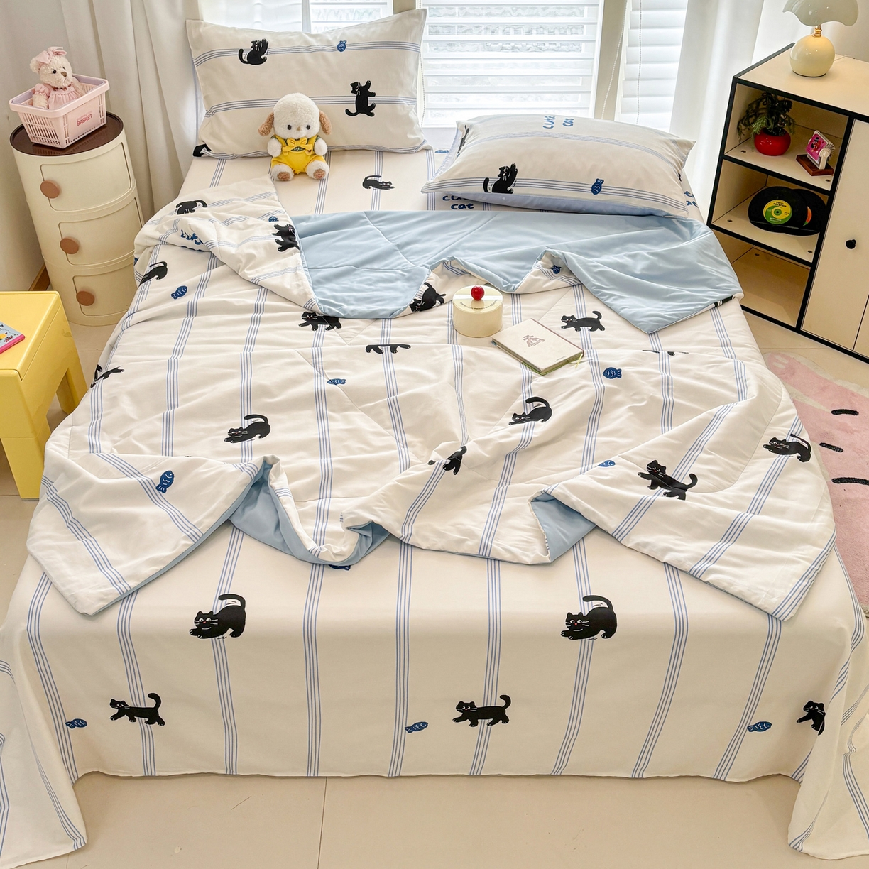 91家纺网 家纺一手货源 找家纺 雅居纺家纺 2026新款A版全棉B版凉感夏被夏凉被空调被 夏被 可爱小猫