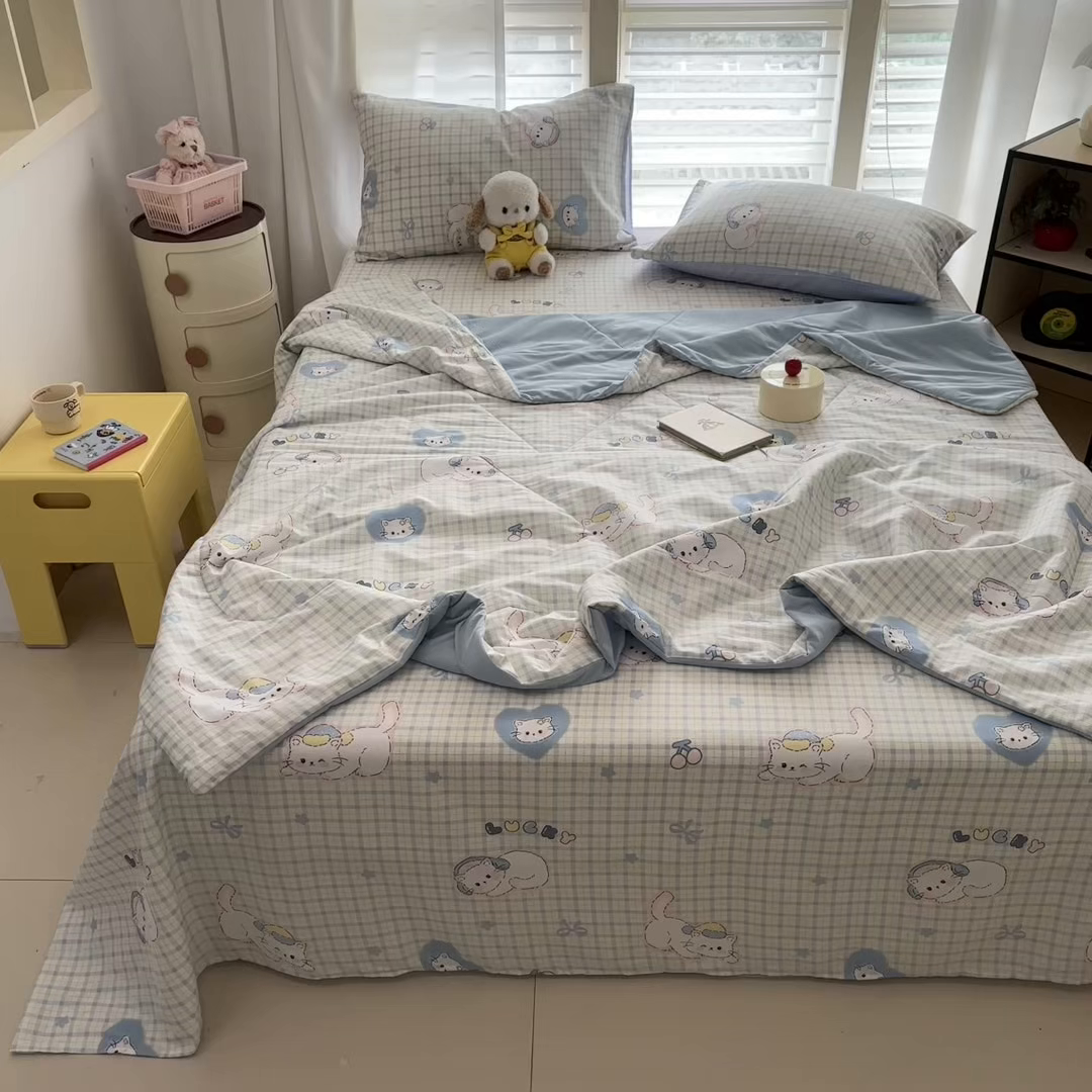 91家纺网 家纺一手货源 找家纺 雅居纺家纺 2026新款A版全棉B版凉感夏被夏凉被空调被 夏被 贪睡猫猫