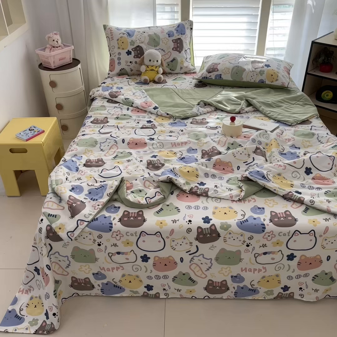 91家纺网 家纺一手货源 找家纺 雅居纺家纺 2026新款A版全棉B版凉感夏被夏凉被空调被 夏被 趣多猫