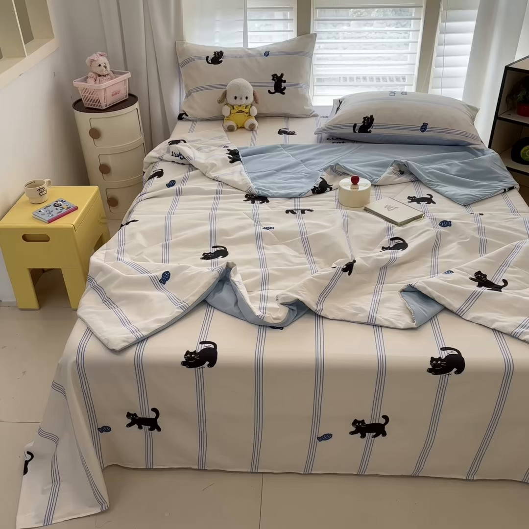 91家纺网 家纺一手货源 找家纺 雅居纺家纺 2026新款A版全棉B版凉感夏被夏凉被空调被 夏被 可爱小猫