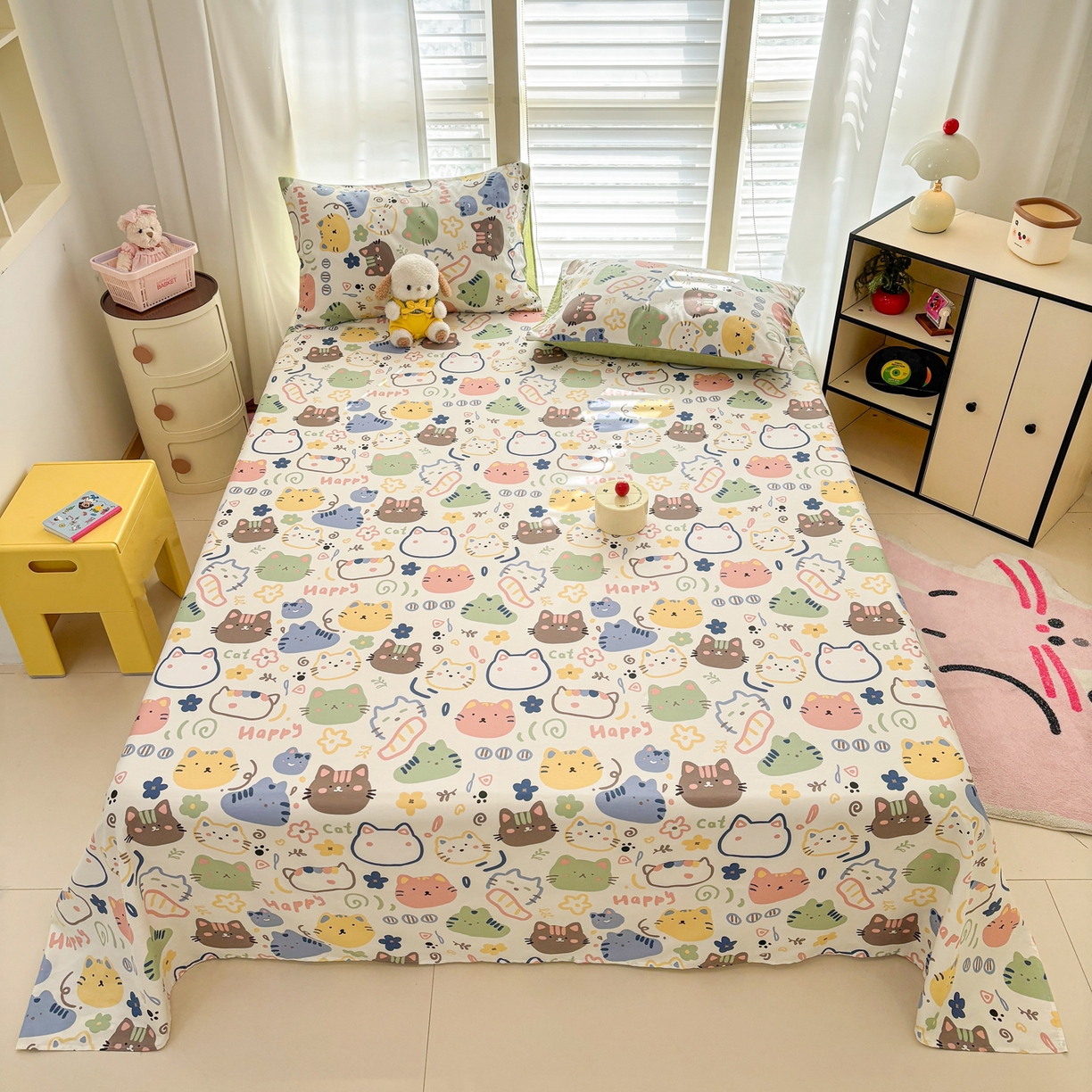 91家纺网 家纺一手货源 找家纺 雅居纺家纺 2026新款全棉纯棉单床单床笠枕套单件单品系列 单品 趣多猫