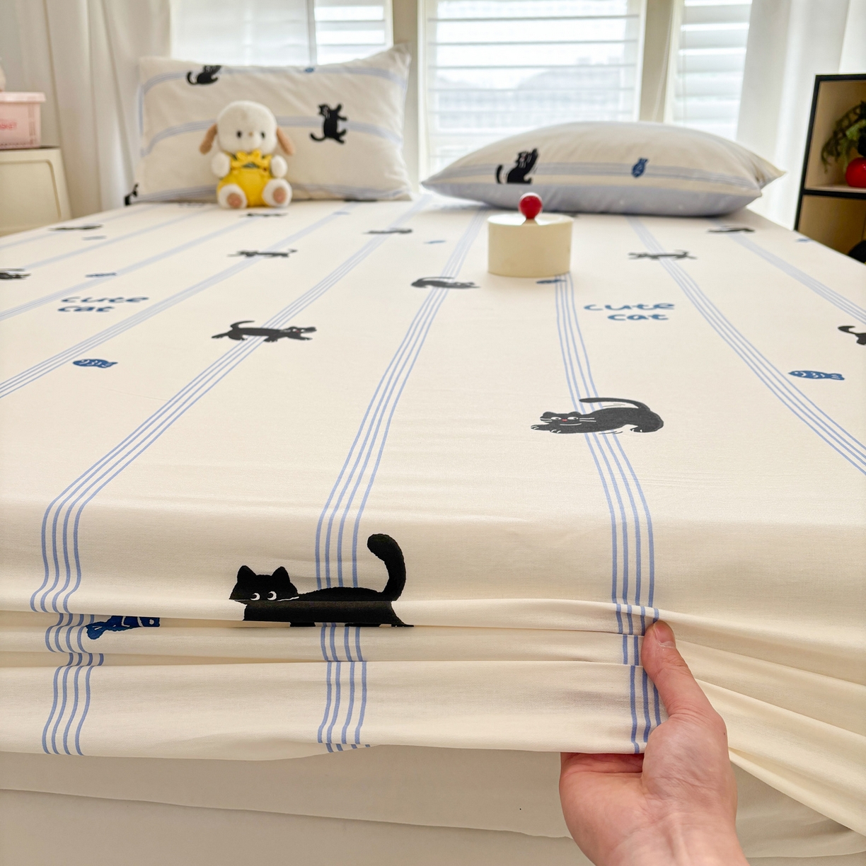 91家纺网 家纺一手货源 找家纺 雅居纺家纺 2026新款全棉纯棉单床单床笠枕套单件单品系列 单品 可爱小猫