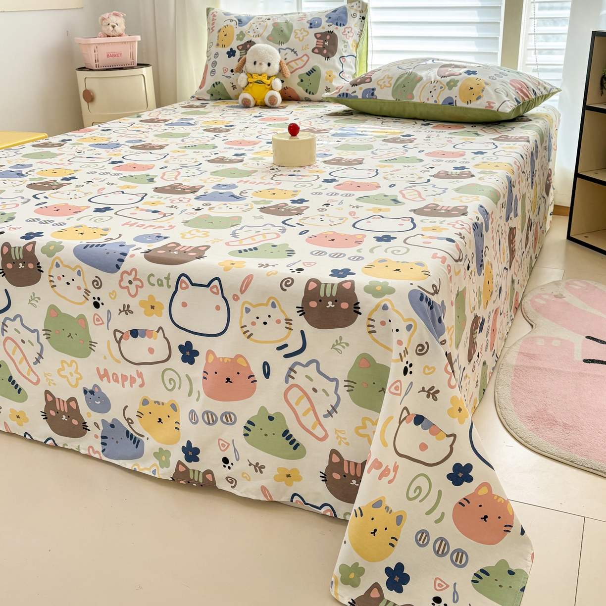 91家纺网 家纺一手货源 找家纺 雅居纺家纺 2026新款全棉纯棉单床单床笠枕套单件单品系列 单品 趣多猫