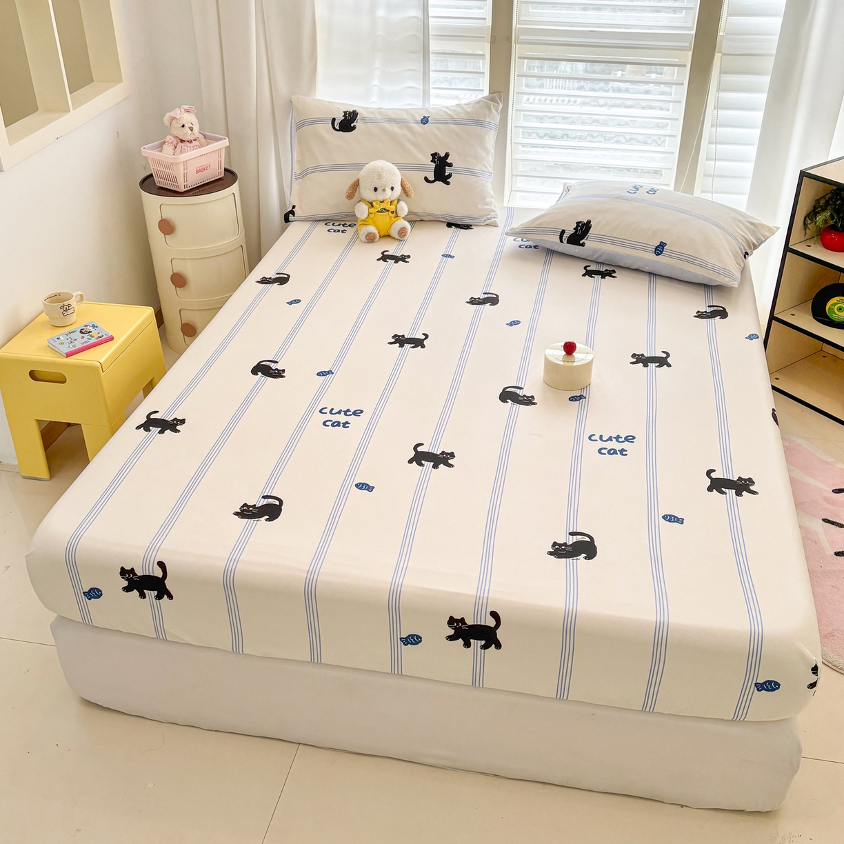 91家纺网 家纺一手货源 找家纺 雅居纺家纺 2026新款全棉纯棉单床单床笠枕套单件单品系列 单品 可爱小猫