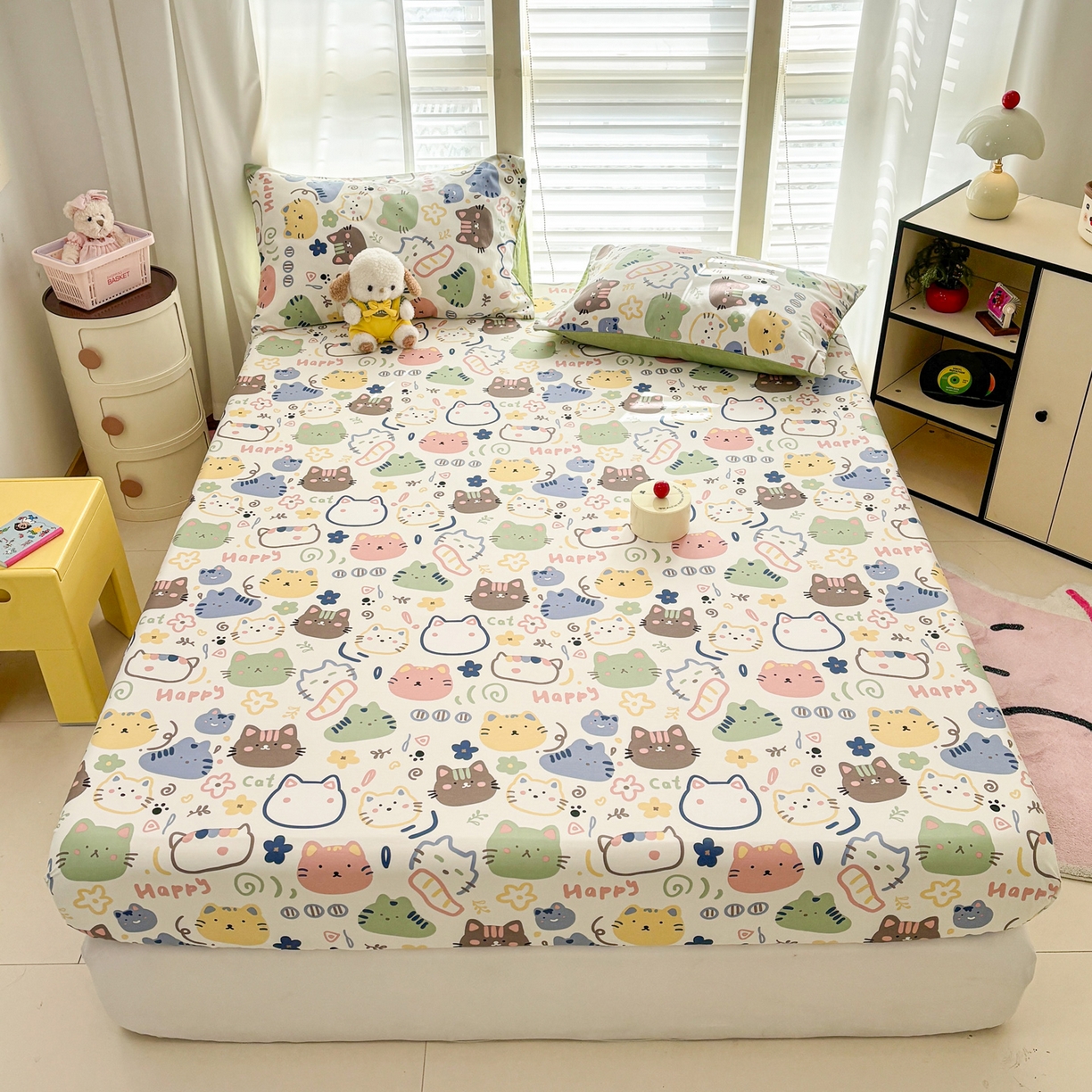 91家纺网 家纺一手货源 找家纺 雅居纺家纺 2026新款全棉纯棉单床单床笠枕套单件单品系列 单品 趣多猫