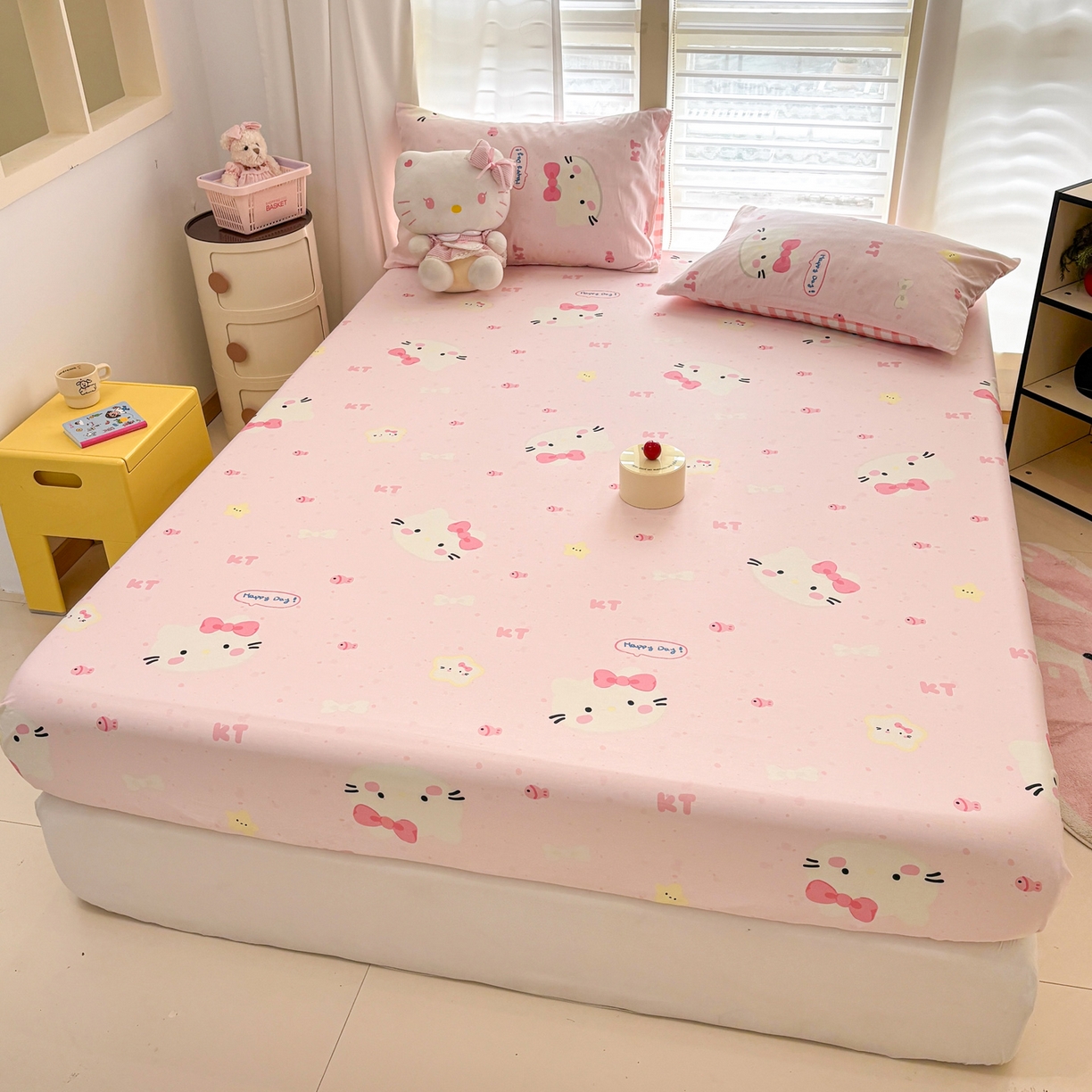 91家纺网 家纺一手货源 找家纺 雅居纺家纺 2026新款全棉纯棉单床单床笠枕套单件单品系列 单品 快乐小猫