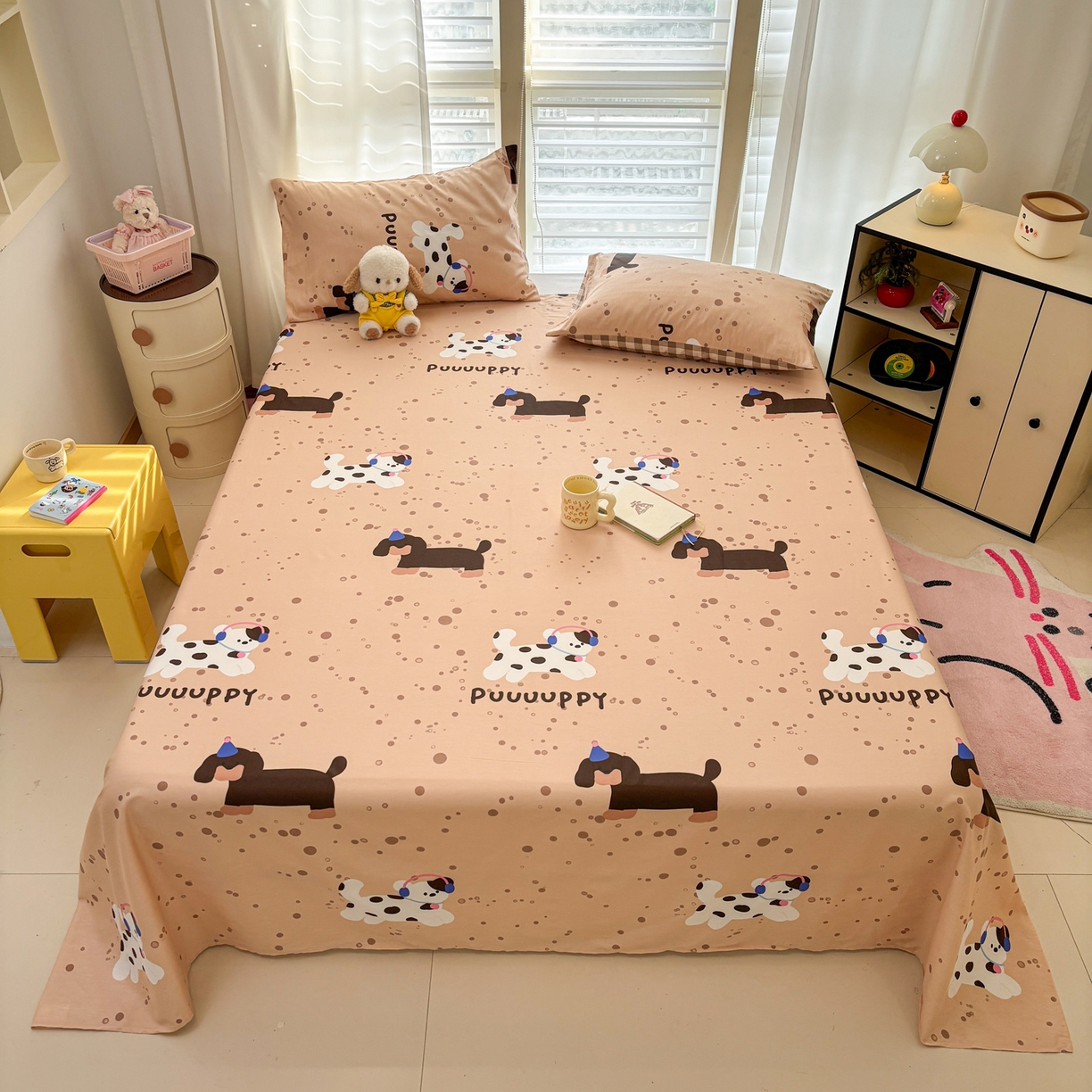 雅居纺家纺 2026新款全棉纯棉单床单床笠枕套单件单品系列 单品 斑点狗