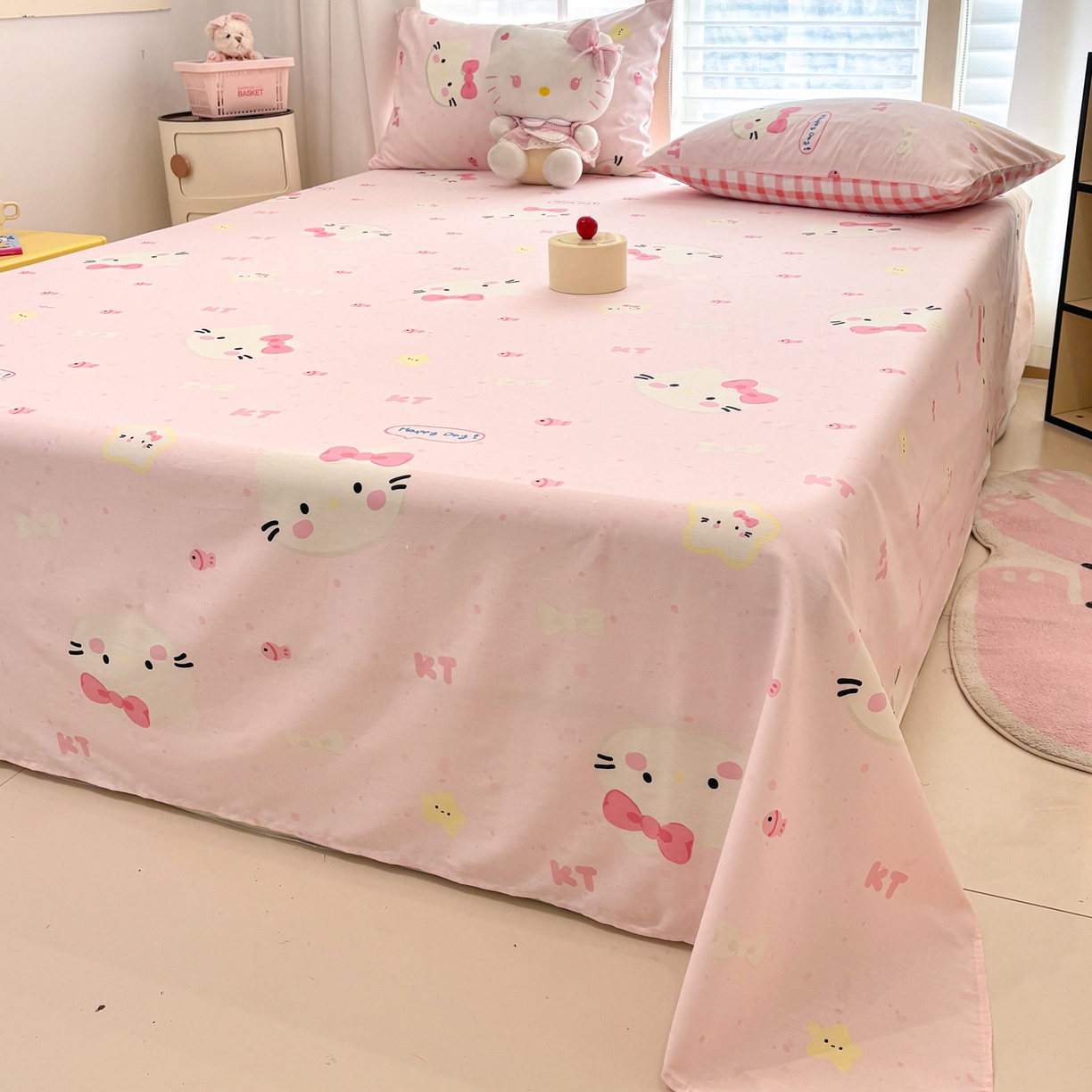 91家纺网 家纺一手货源 找家纺 雅居纺家纺 2026新款全棉纯棉单床单床笠枕套单件单品系列 单品 快乐小猫