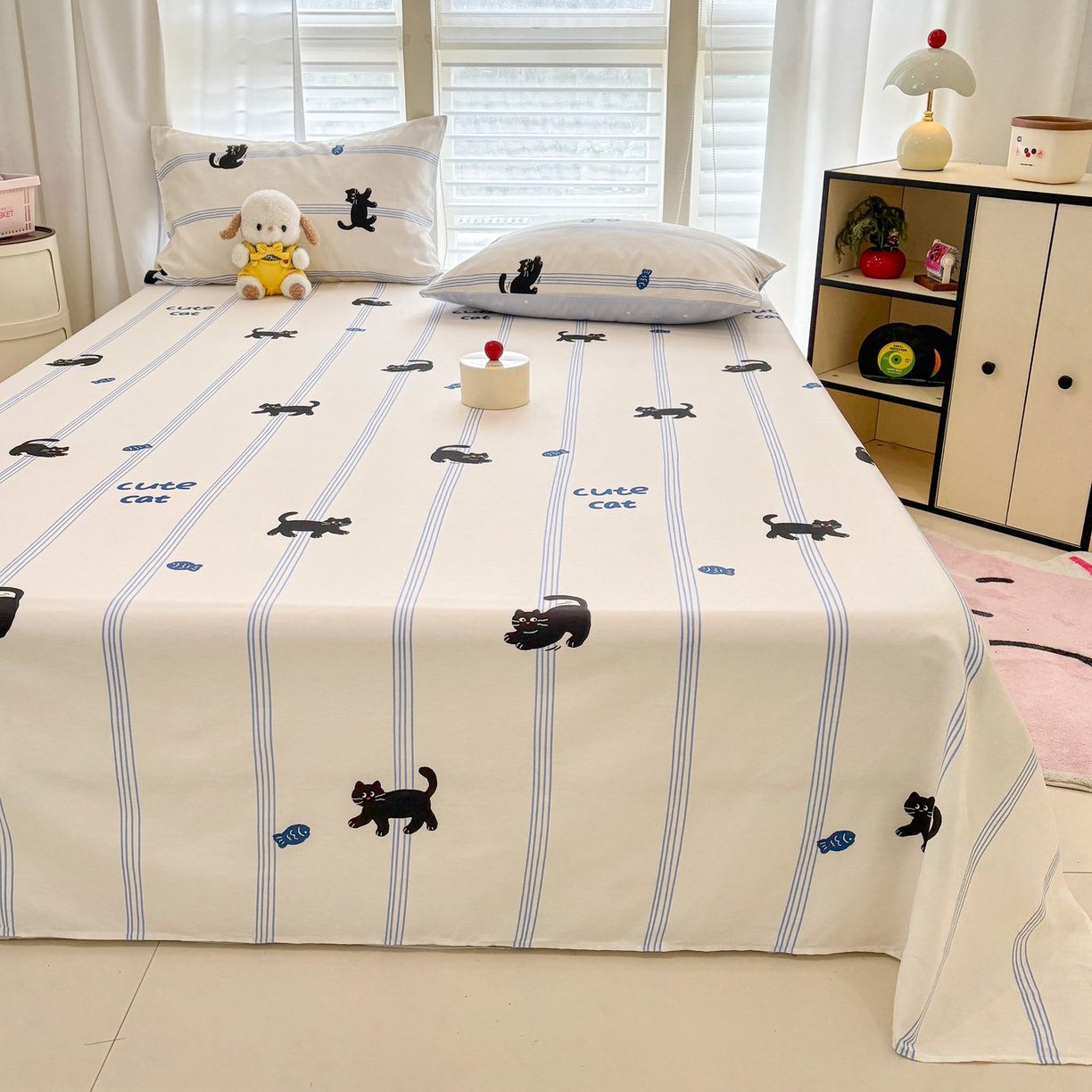 91家纺网 家纺一手货源 找家纺 雅居纺家纺 2026新款全棉纯棉单床单床笠枕套单件单品系列 单品 可爱小猫