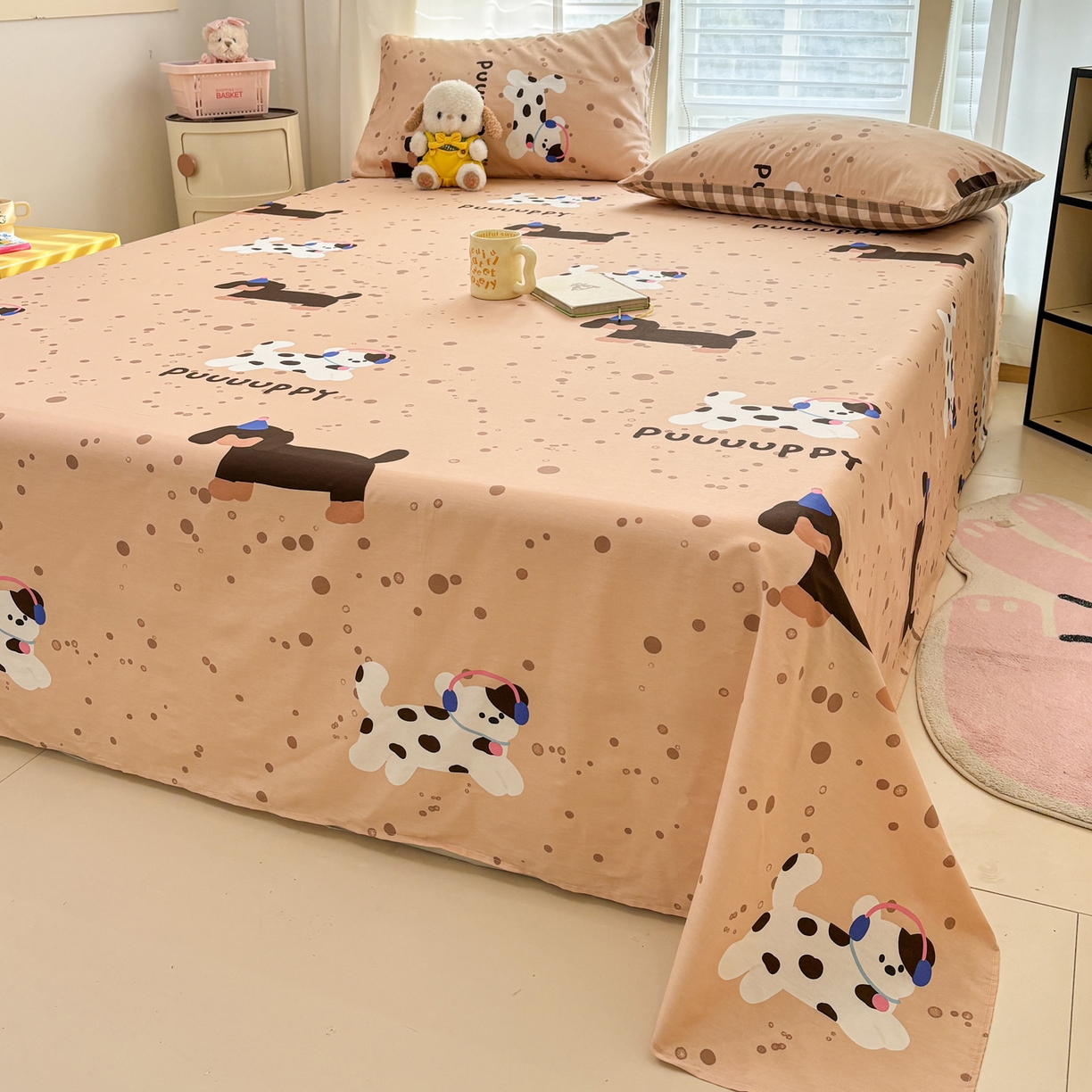 91家纺网 家纺一手货源 找家纺 雅居纺家纺 2026新款全棉纯棉单床单床笠枕套单件单品系列 单品 斑点狗